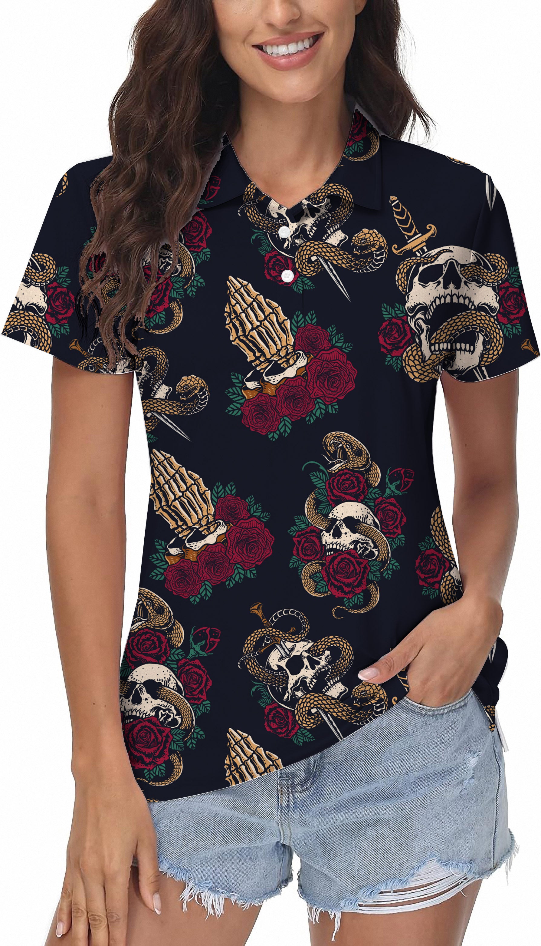 Halloween Snake Skeleton Women's Golf Polo