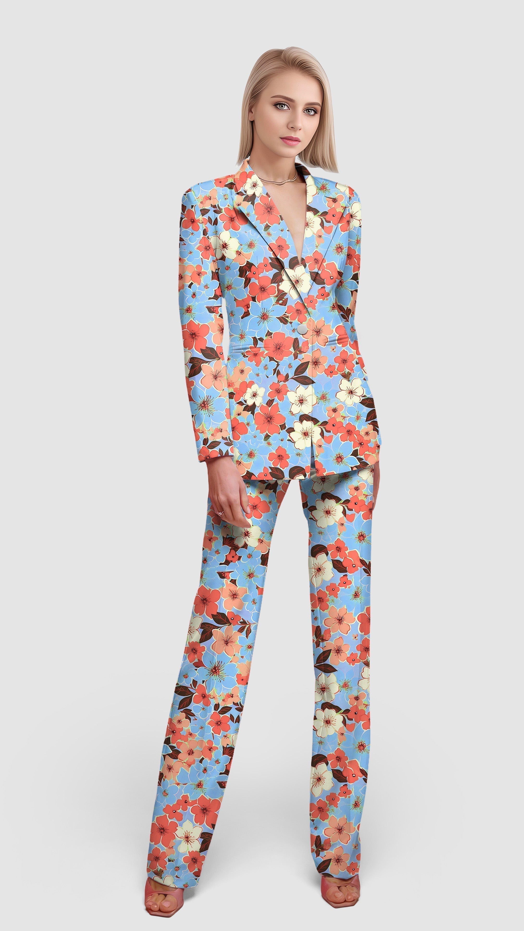 Light Tropical flowers Women's Blazer Casual Work Office Blazer Suit set