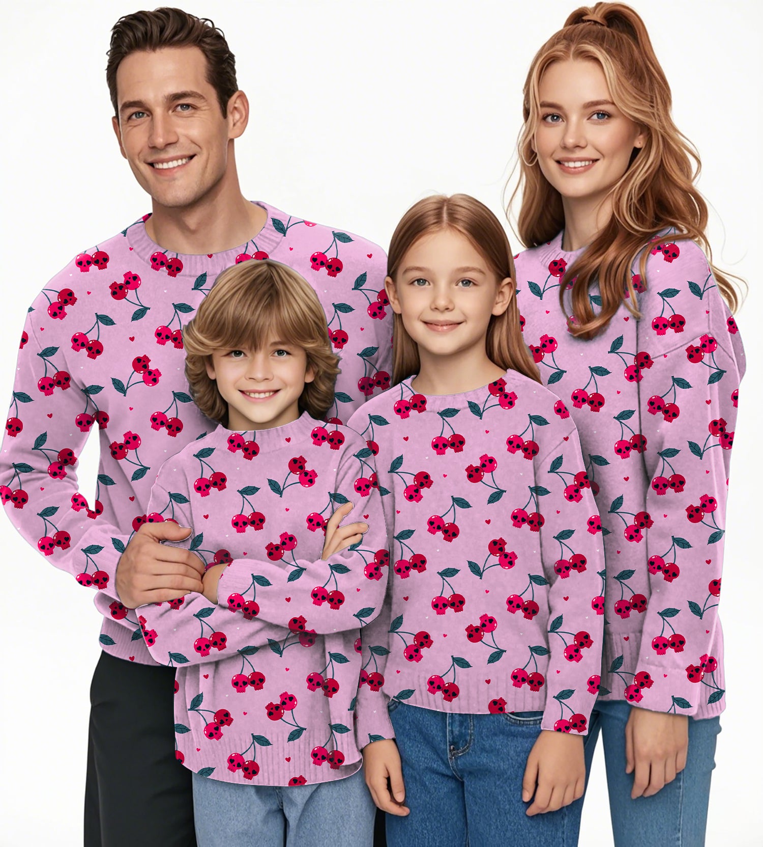Halloween Cherry Skull Crewneck Pullover Ugly Sweater Men Women boy girl family