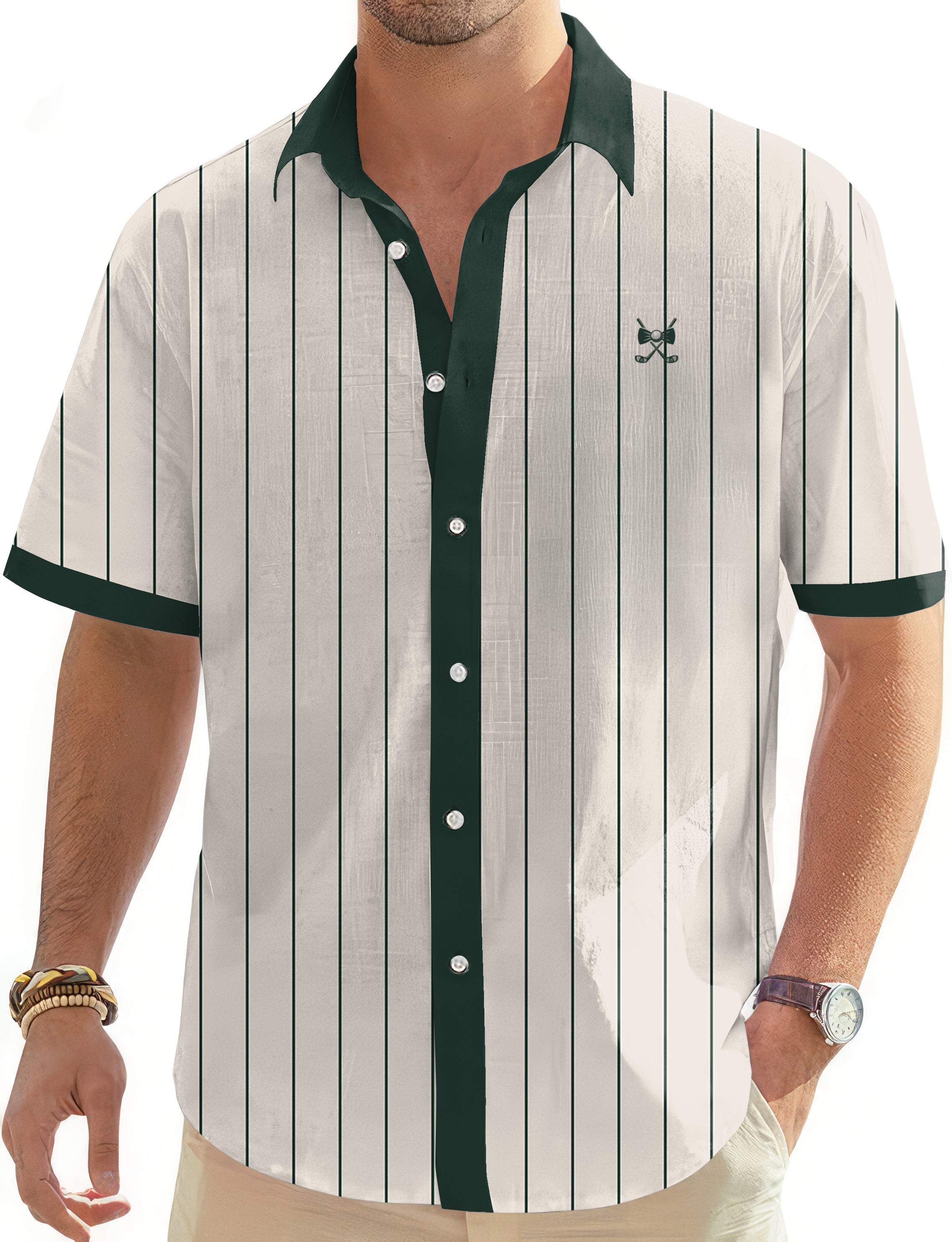 Bullpen Green Men's Golf Hawaiian Shirts Button Down Shirt