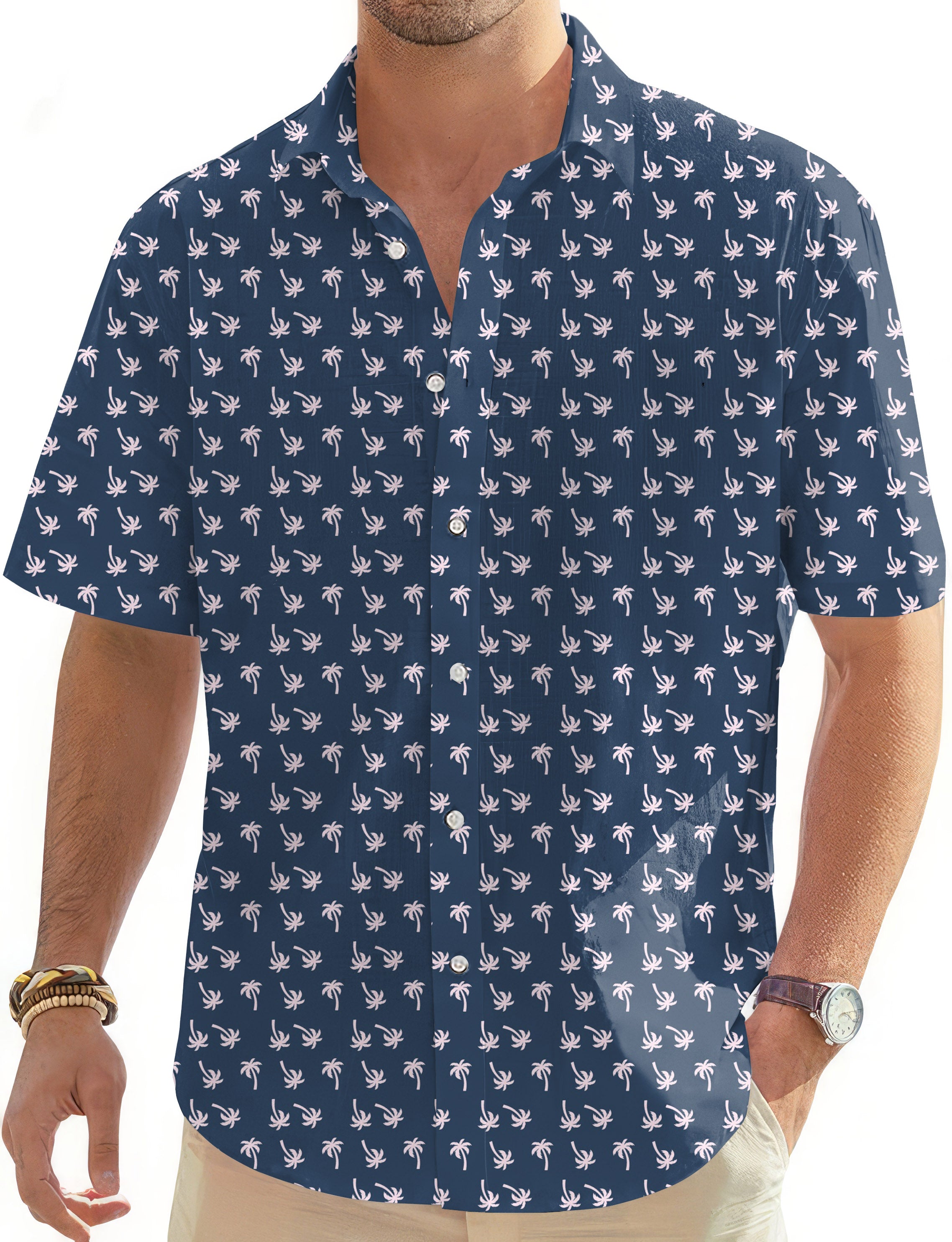 Beachin' Pink Palms-Men's Golf Hawaiian Shirts Button Down Shirt