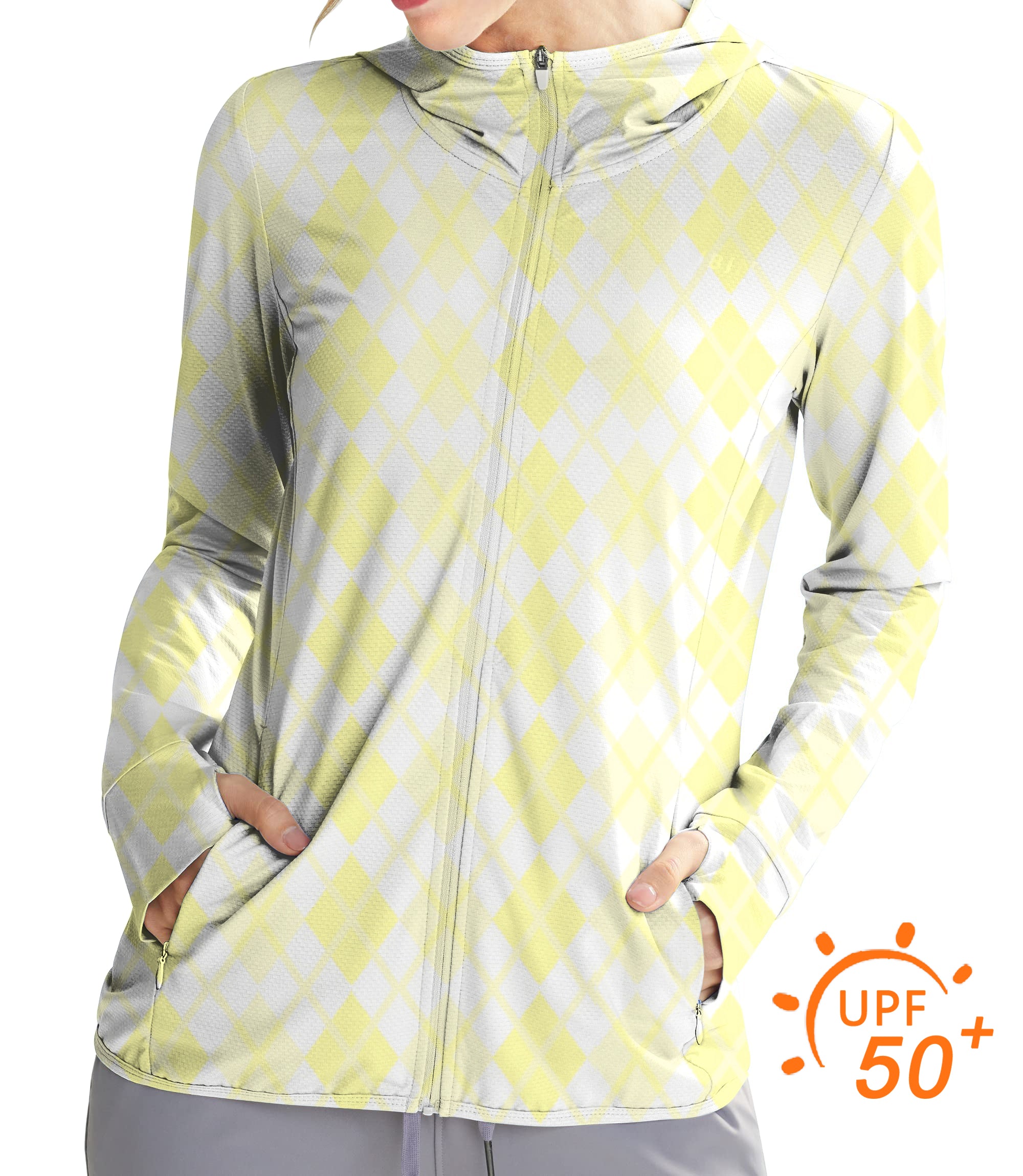 Argyle Women's Outdoor yellow grid Golf Sun Protection Slim Fit zip hoodies