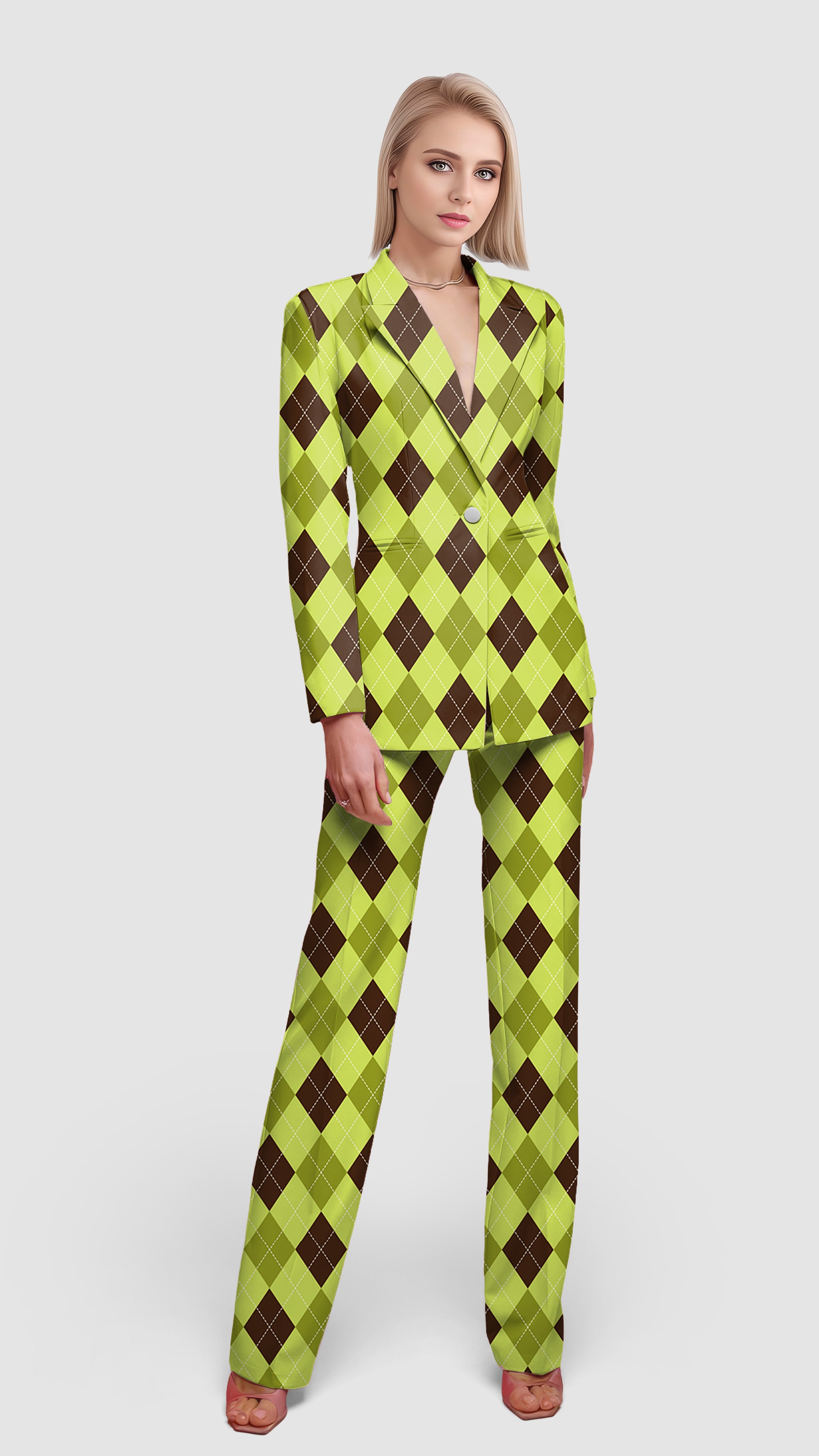 Yollow Argyle-Women's Blazer Casual Work Office Blazer Suit set