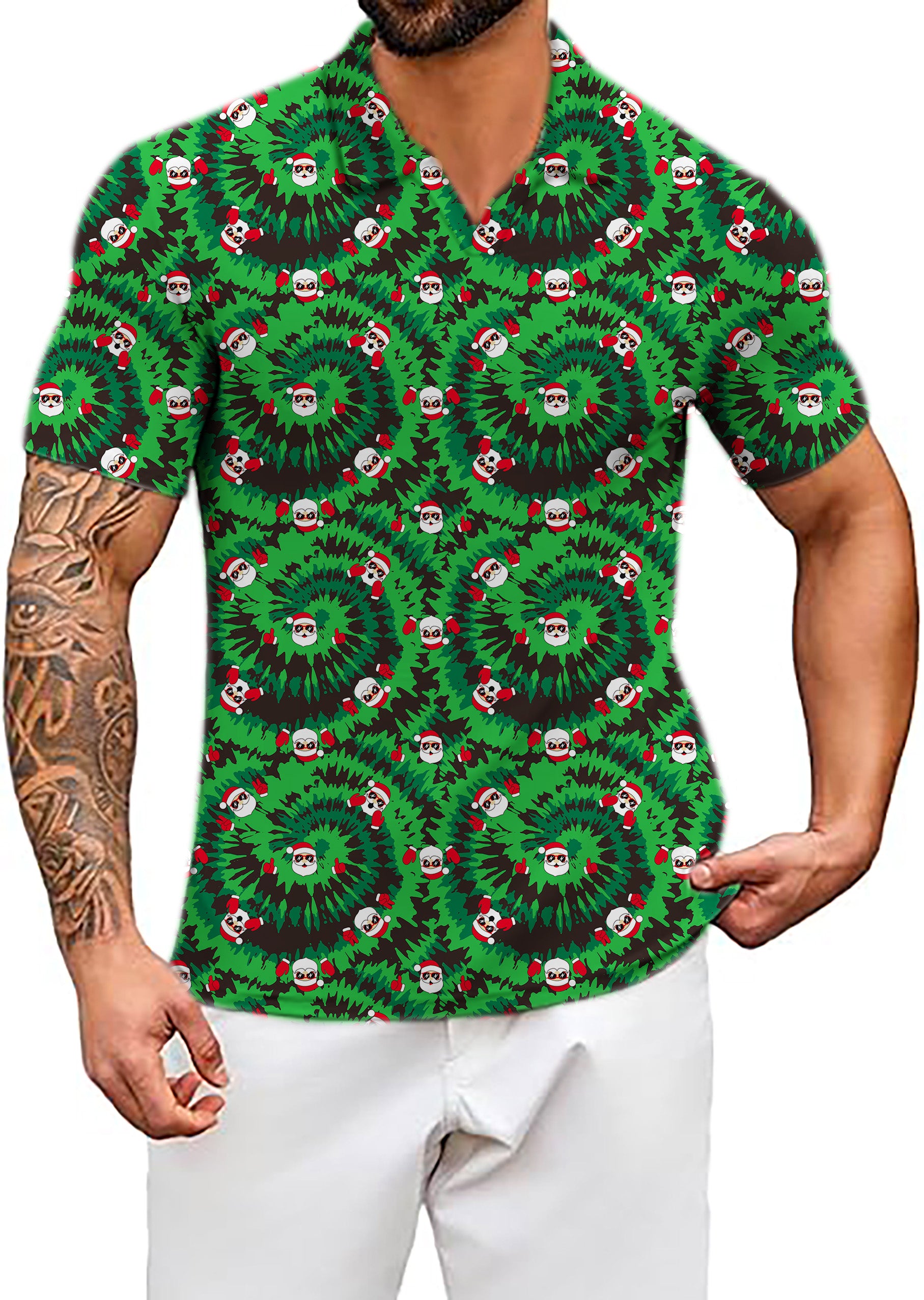 Men's Christmas Santa V Neck Golf Polo Shirts