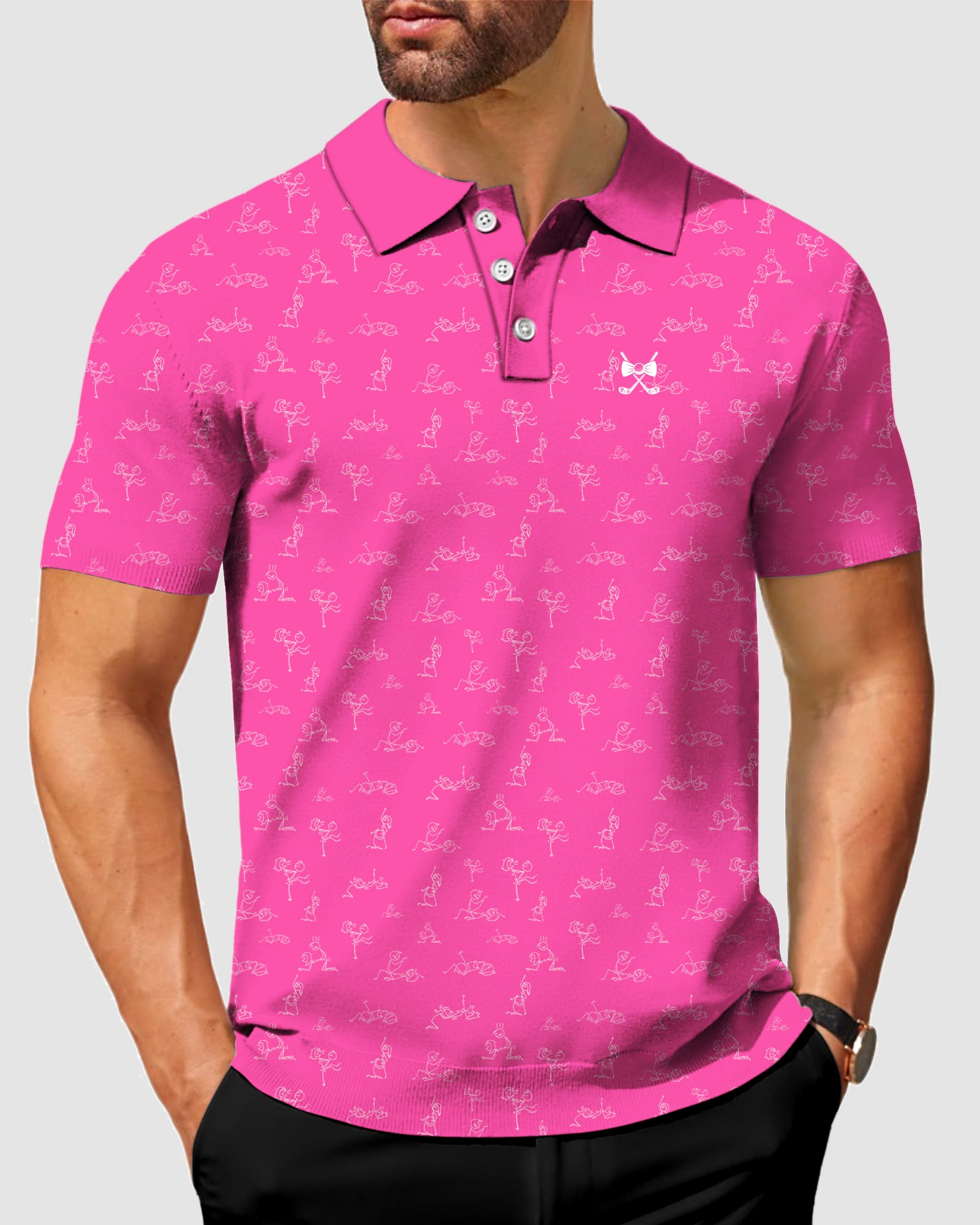 Men's Fuchsia Funny Kamasutra Figures Golf Polo