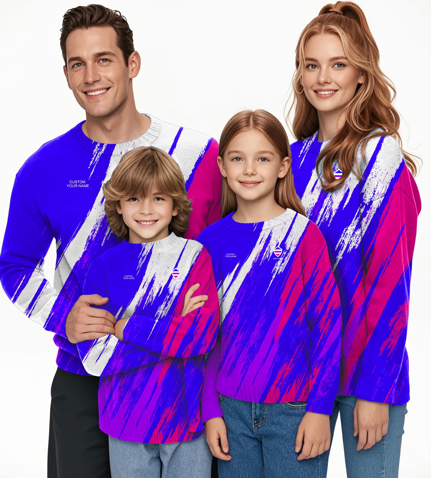 blue purple pink sport Team Crewneck Pullover Ugly Sweater Men Women boy girl family