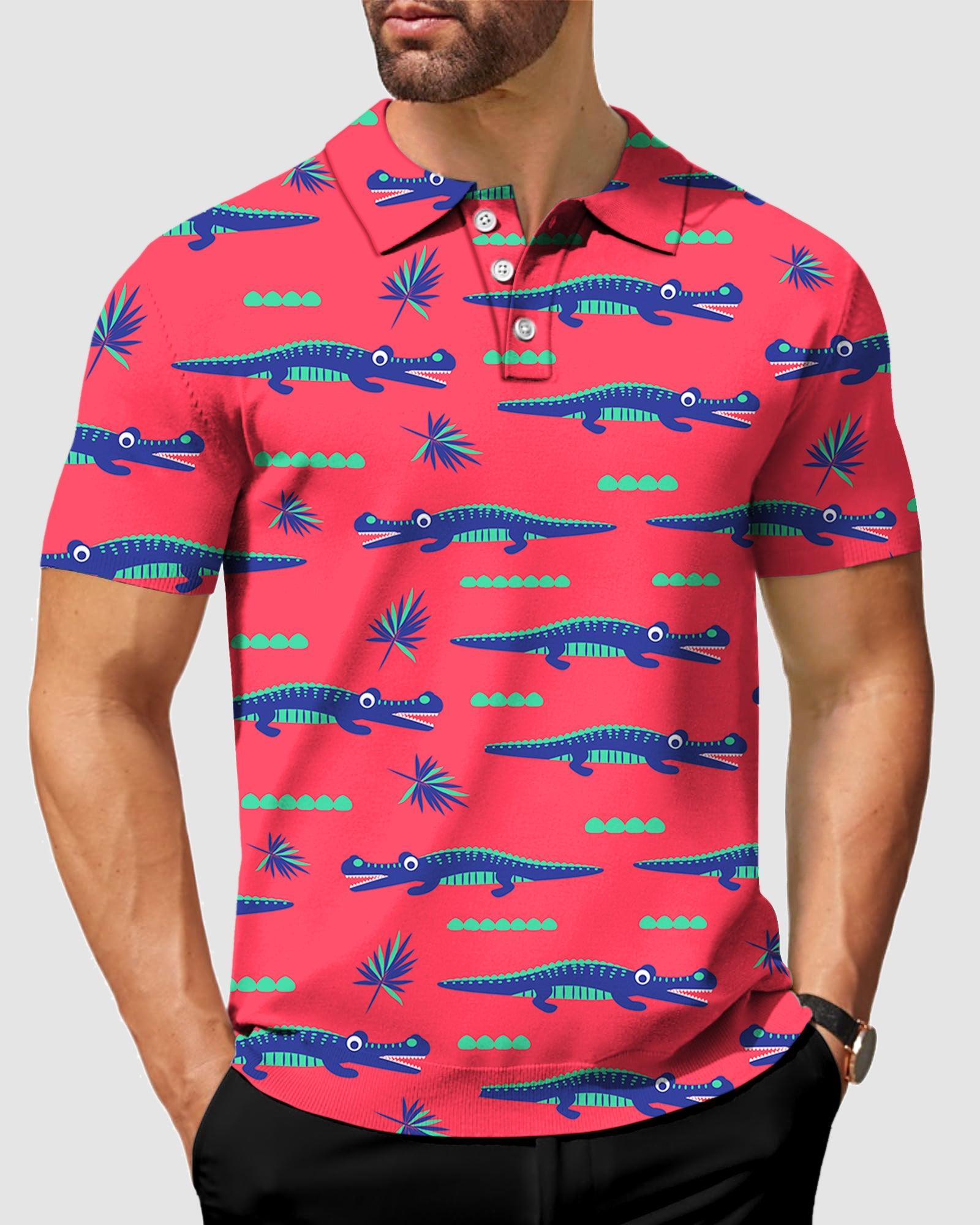 Men's Pink Crocodile Golf Polo