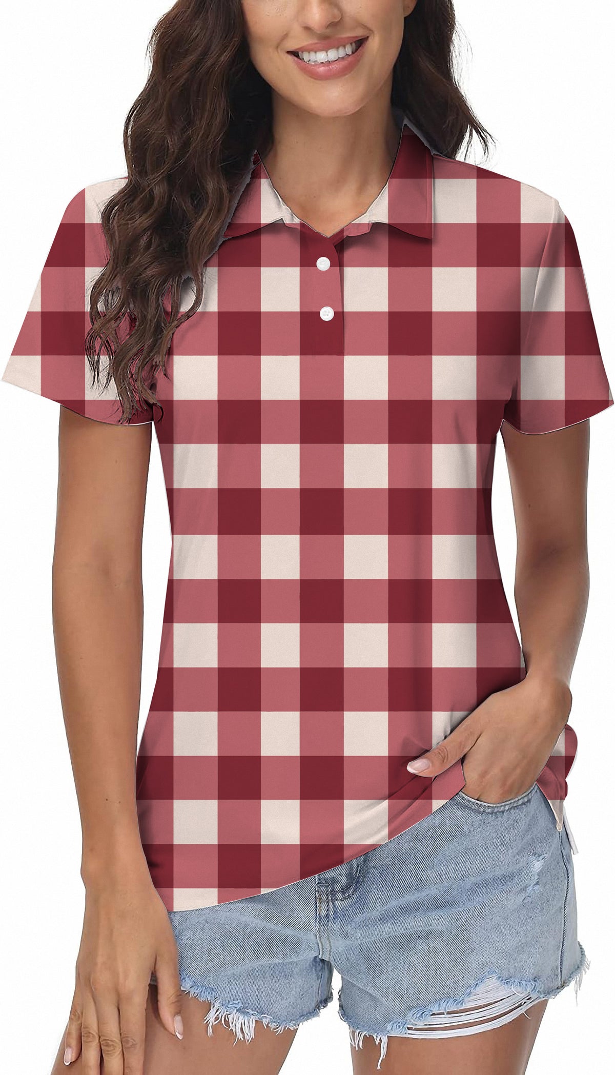 Christmas red checkerboard Women's Golf Polo