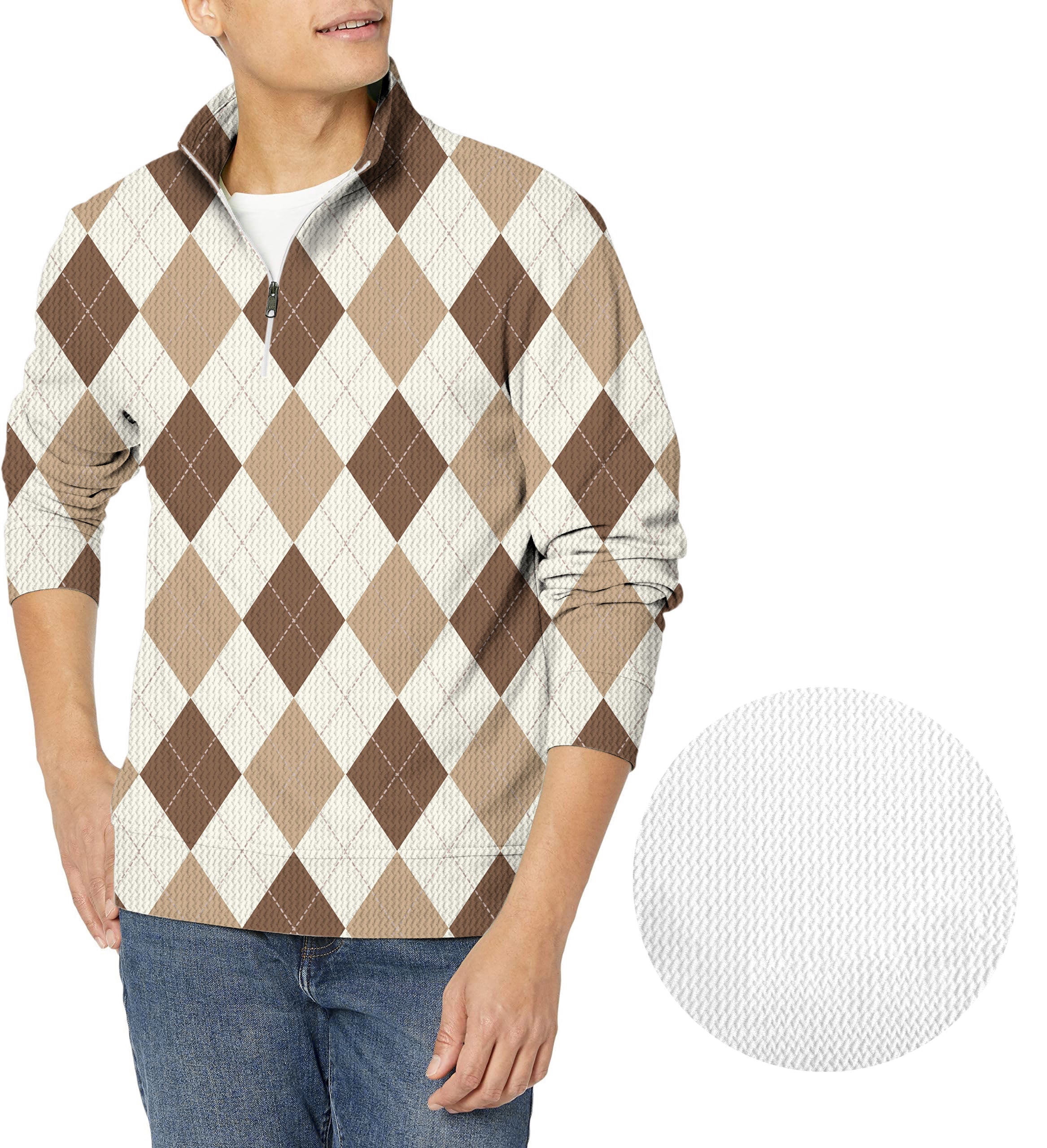 brown Argyle-Men's Golf Waffle Zipper Pullover