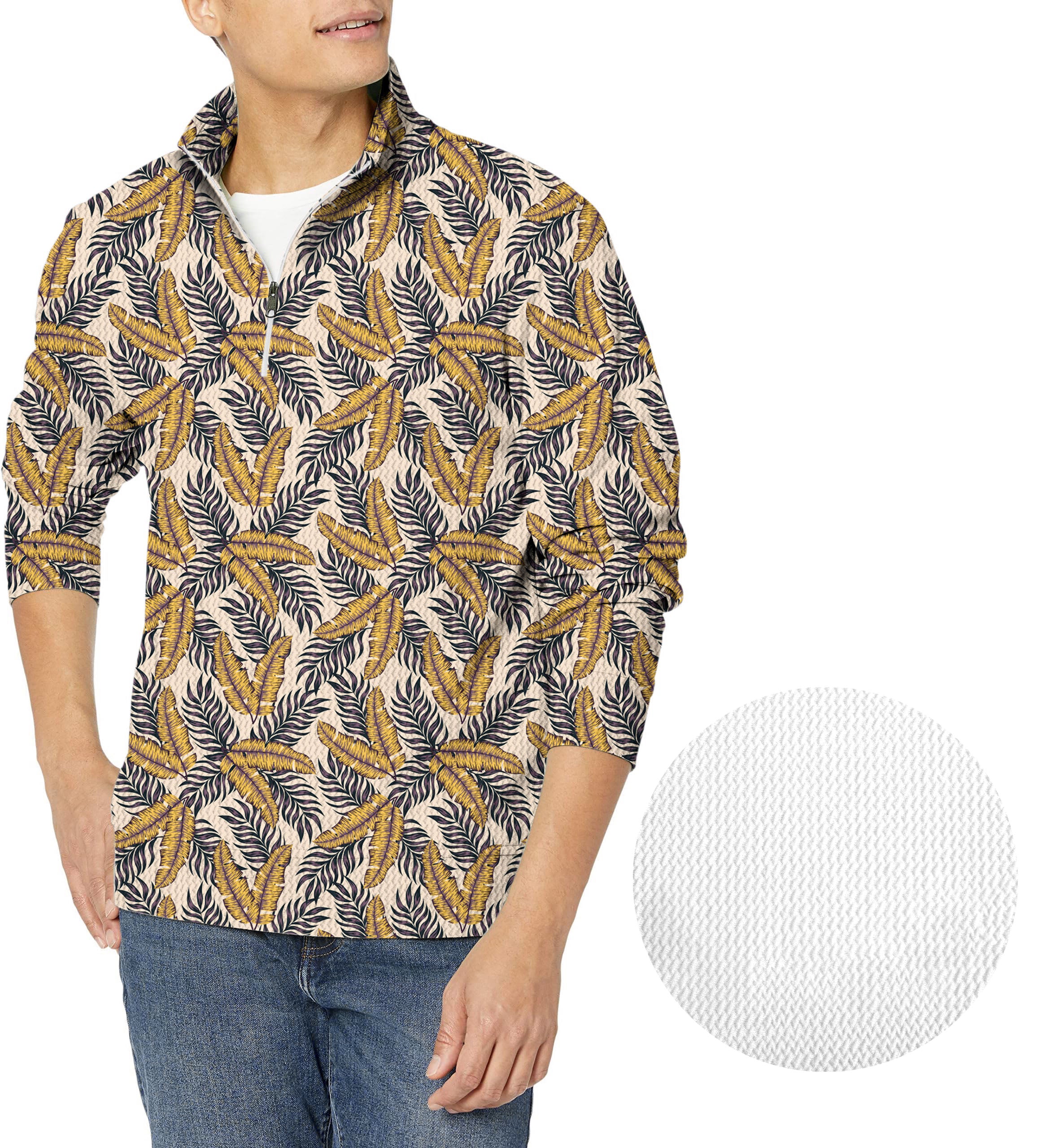 Golden Tropics-Men's Golf Waffle Zipper Pullover