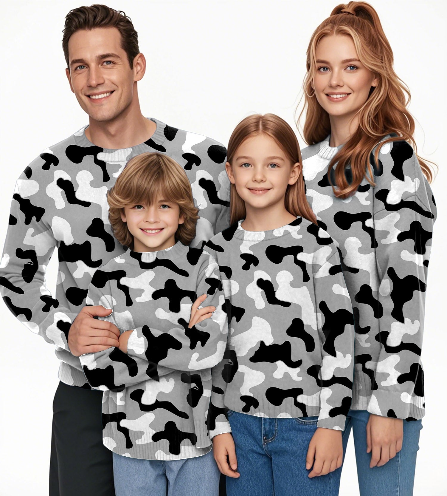 Grey camouflage Crewneck Pullover Ugly Sweater Men Women boy girl family limited edition