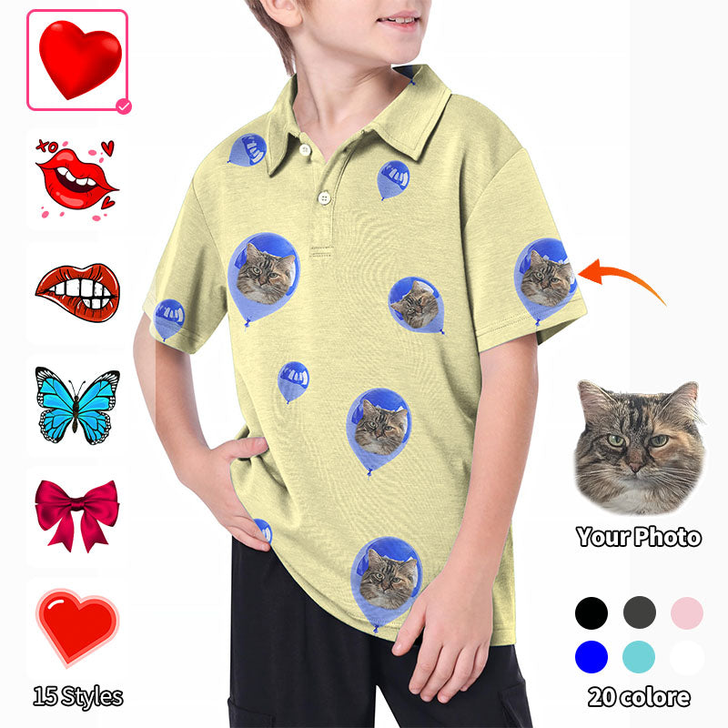 Valentine's Day Youth Custom Photo Face Custom Color Yellow Love Golf Polo