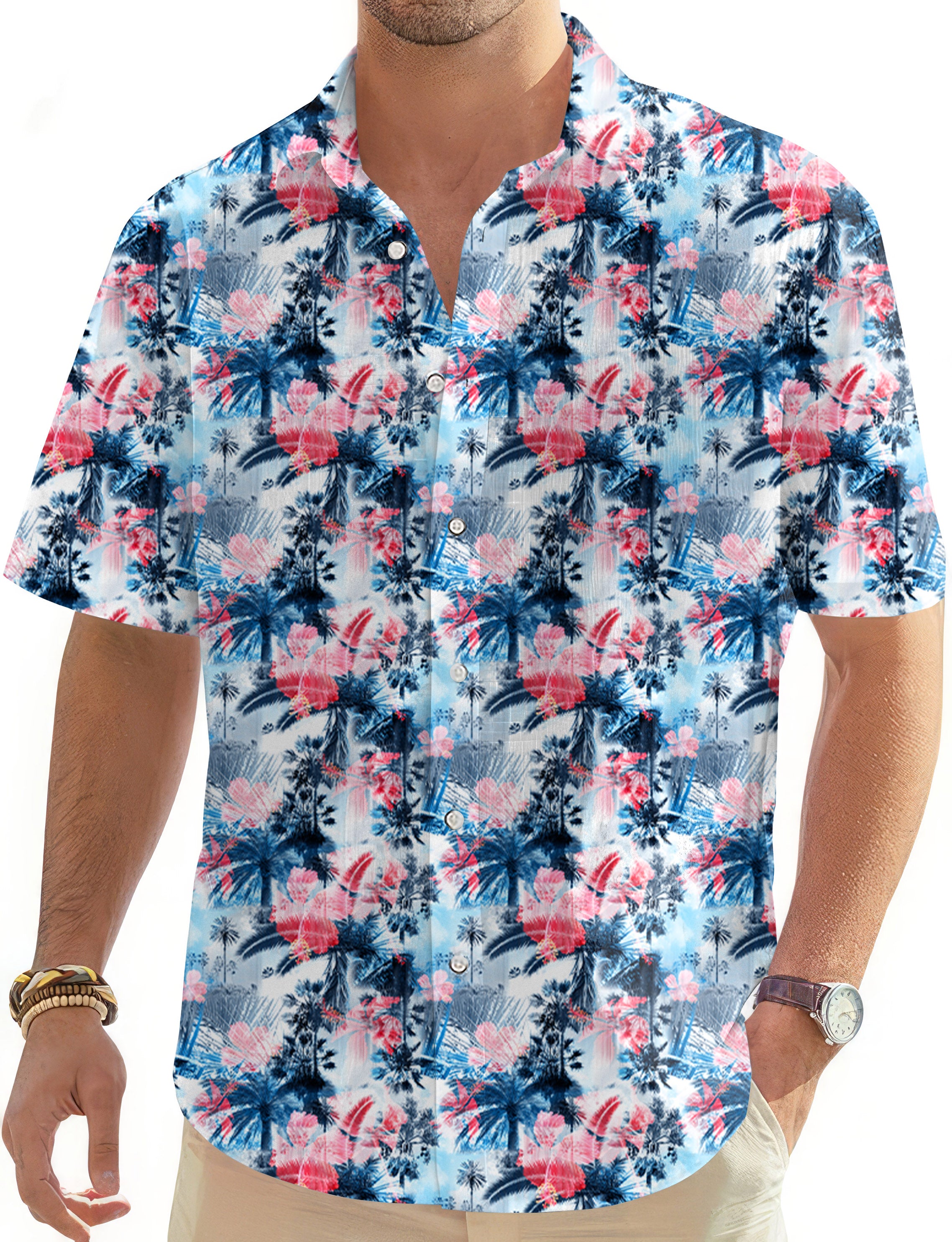 Tropical Coconut Tree Men's Golf Hawaiian Shirts Button Down Shirt