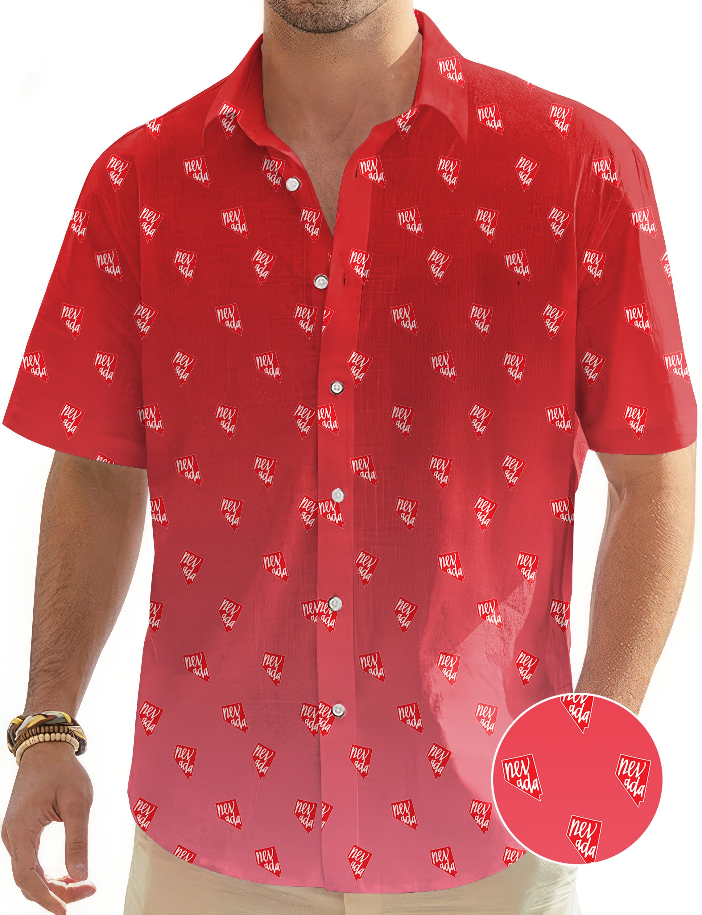 Red Nevada Men's Golf Hawaiian Shirts Button Down Shirt