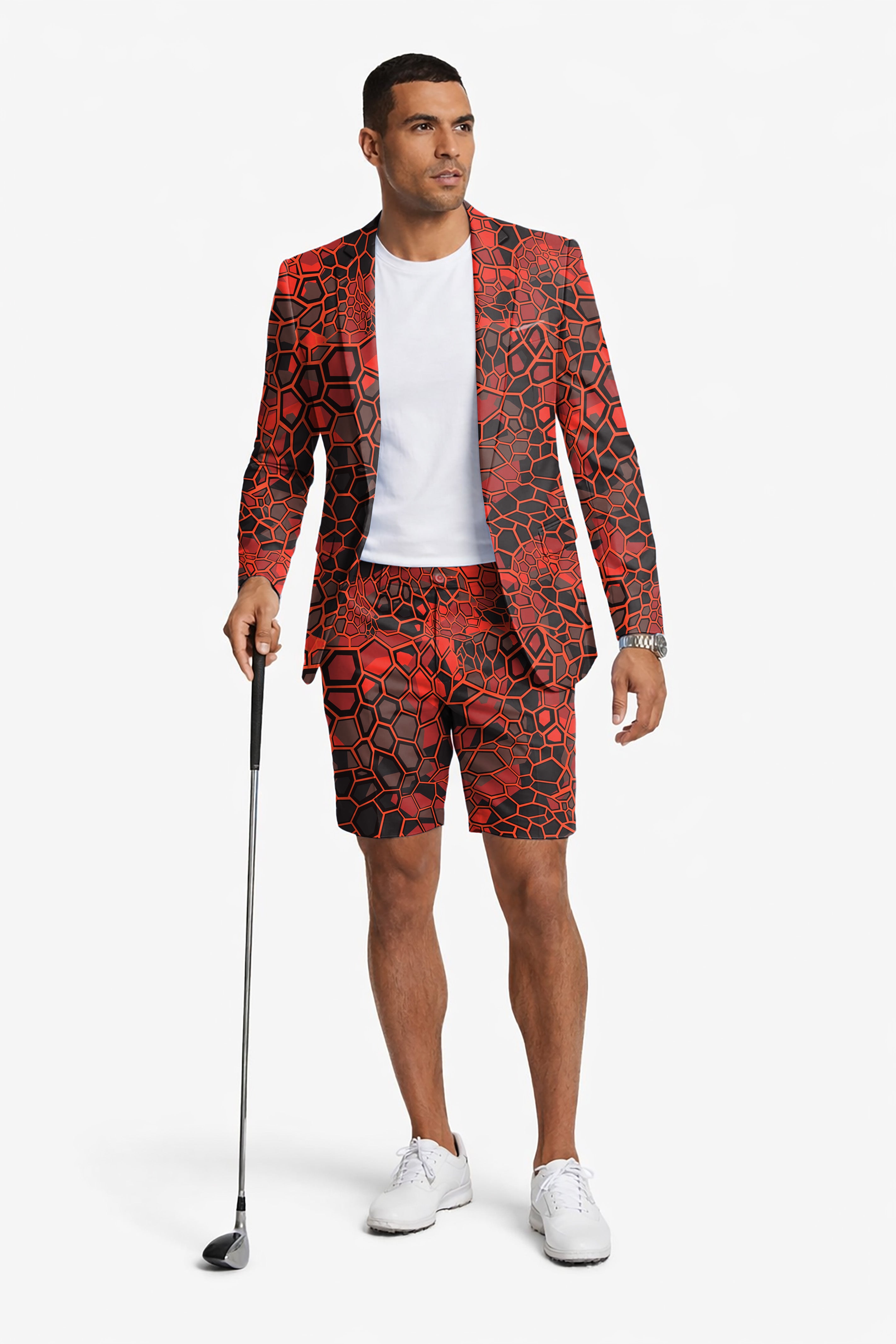 Red Dragonscale Men's Party Costumes-Theme Party 2pcs Suit set-Blazer Shorts