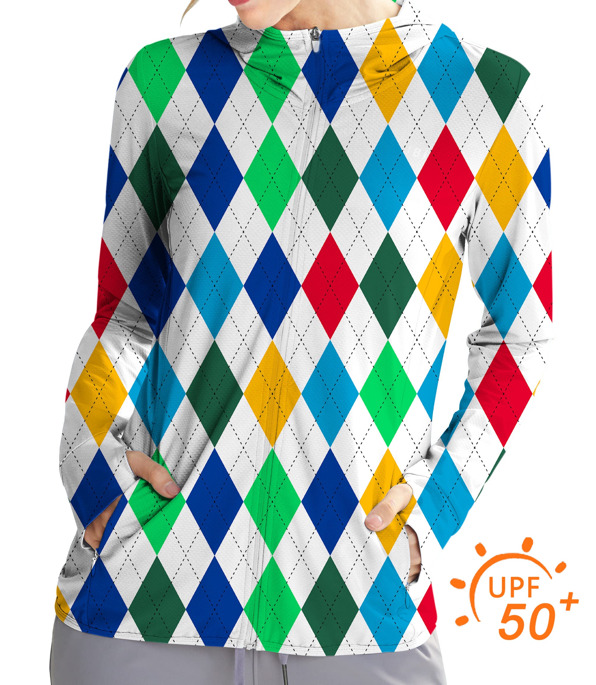 Women's Outdoor Argyle Colorful Golf Sun Protection Slim Fit zip hoodies