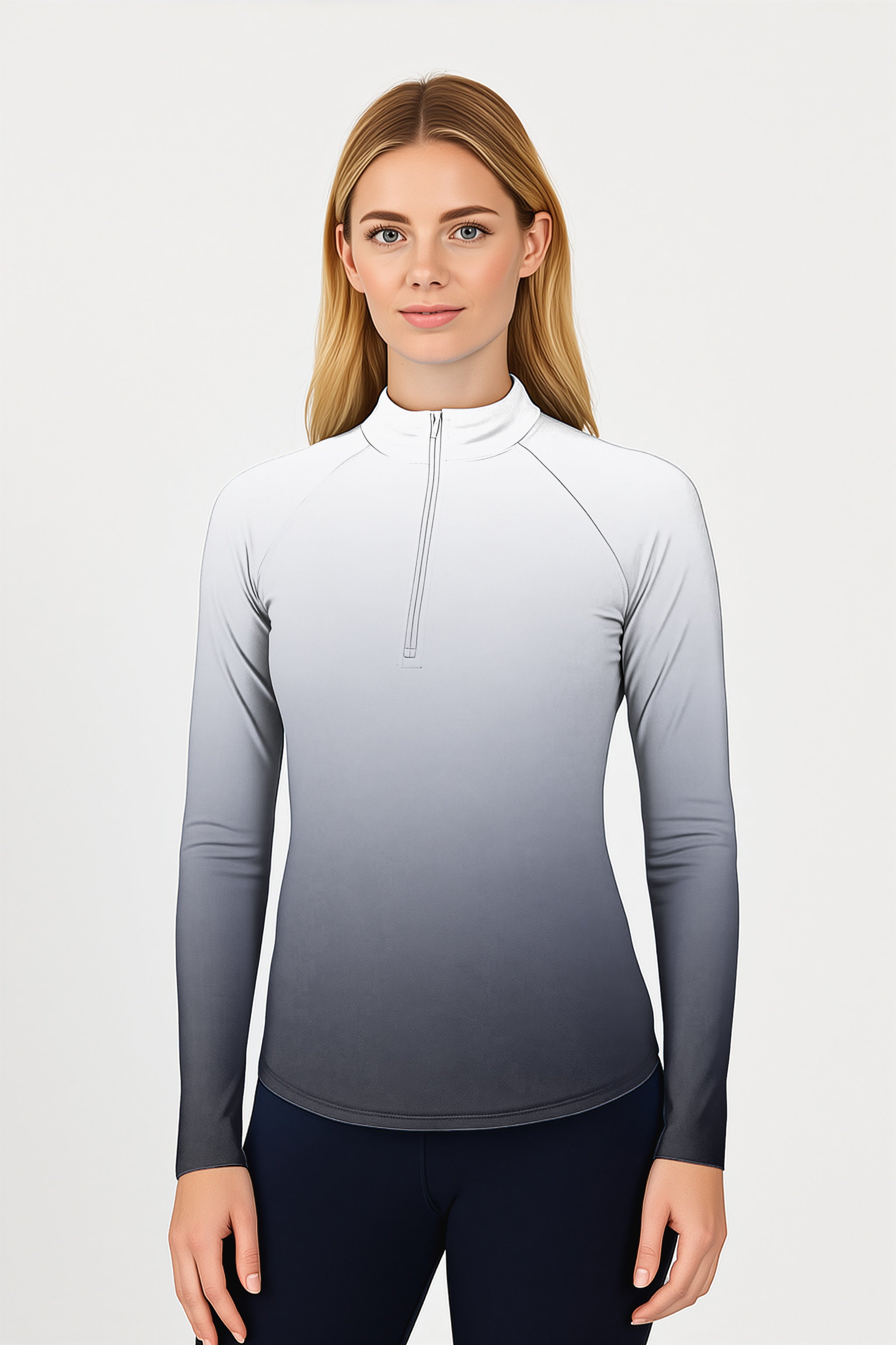 Black And White Gradient Women's Golf Active 3/4 Zipper Top Long Sleeves