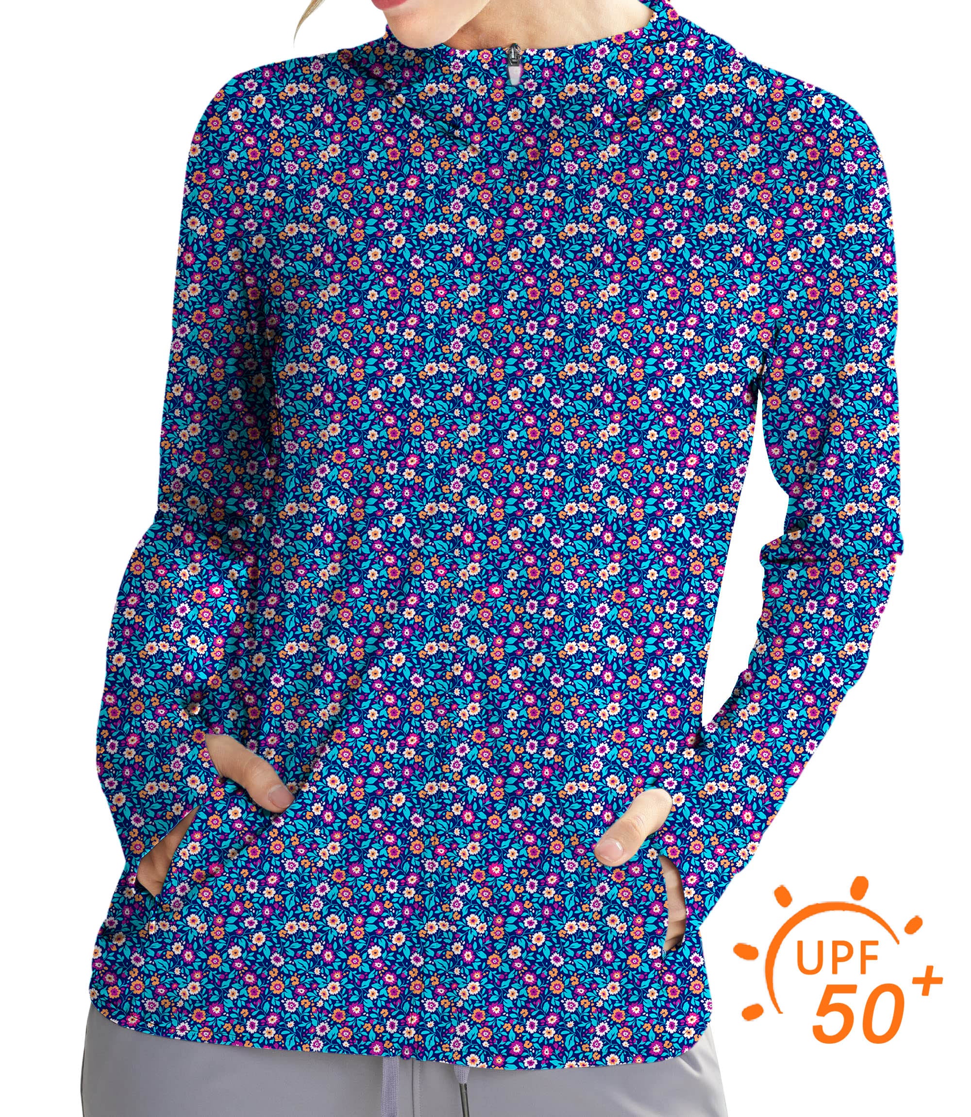 Women's Outdoor Dark Floral Golf Sun Protection Slim Fit zip hoodies