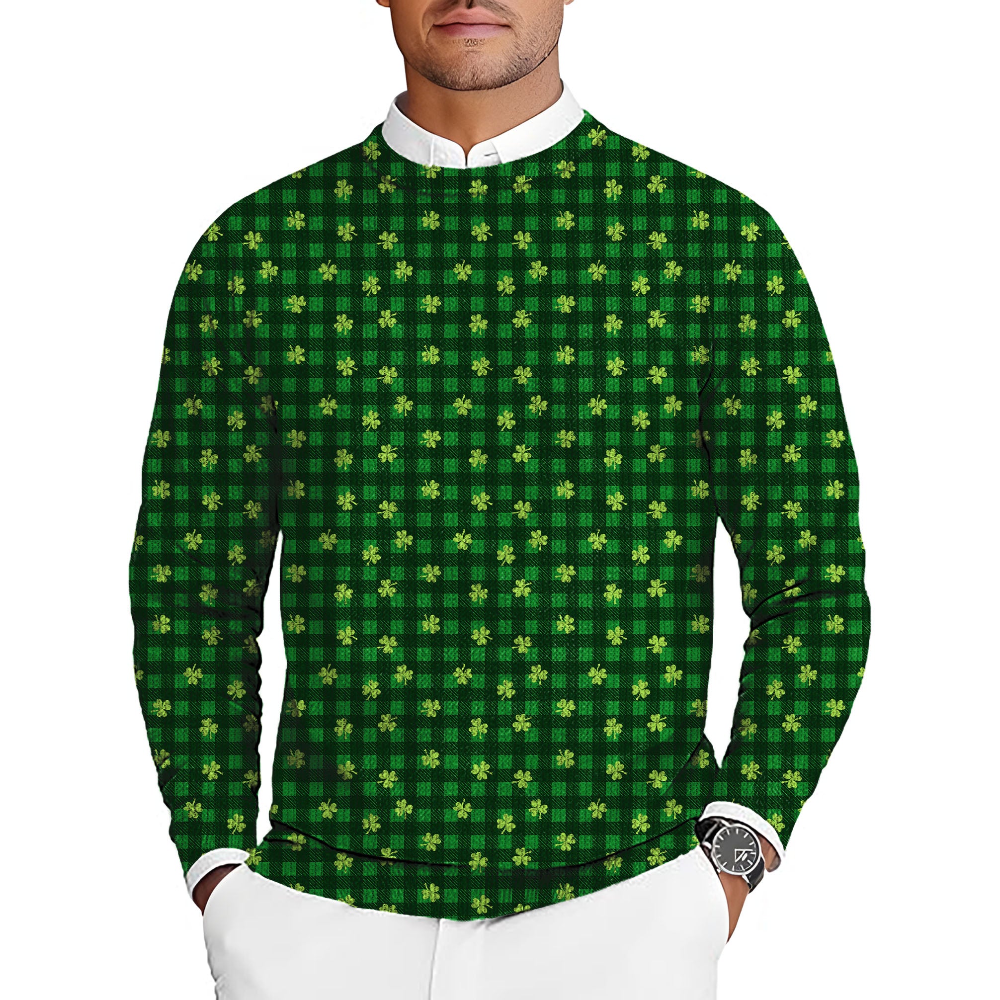 Leaf clover St. Patrick's Day Men's Golf Crewneck Pullover Sweaters Ugly Sweater