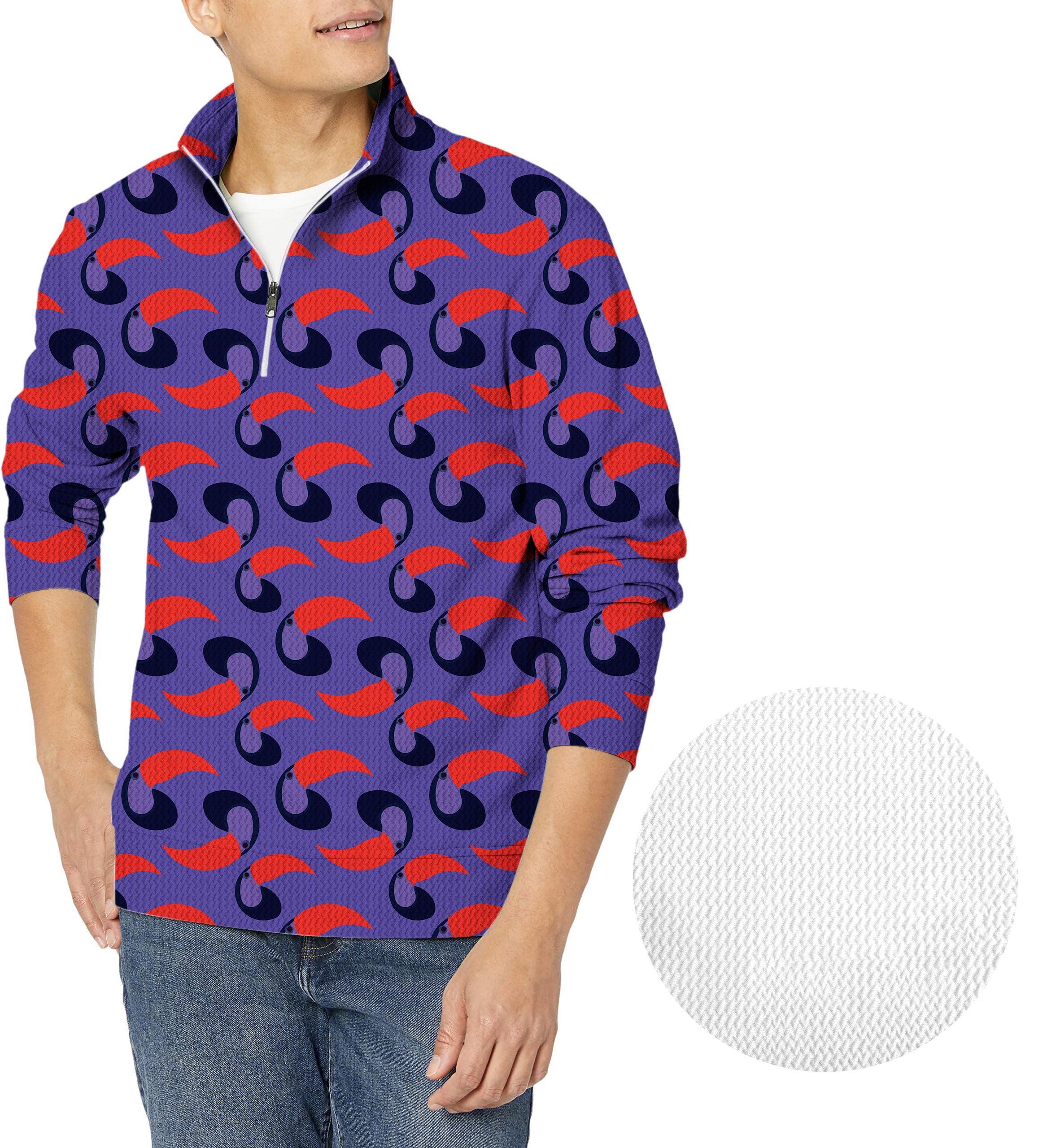 purple toucan Men's Golf Waffle Zipper Pullover