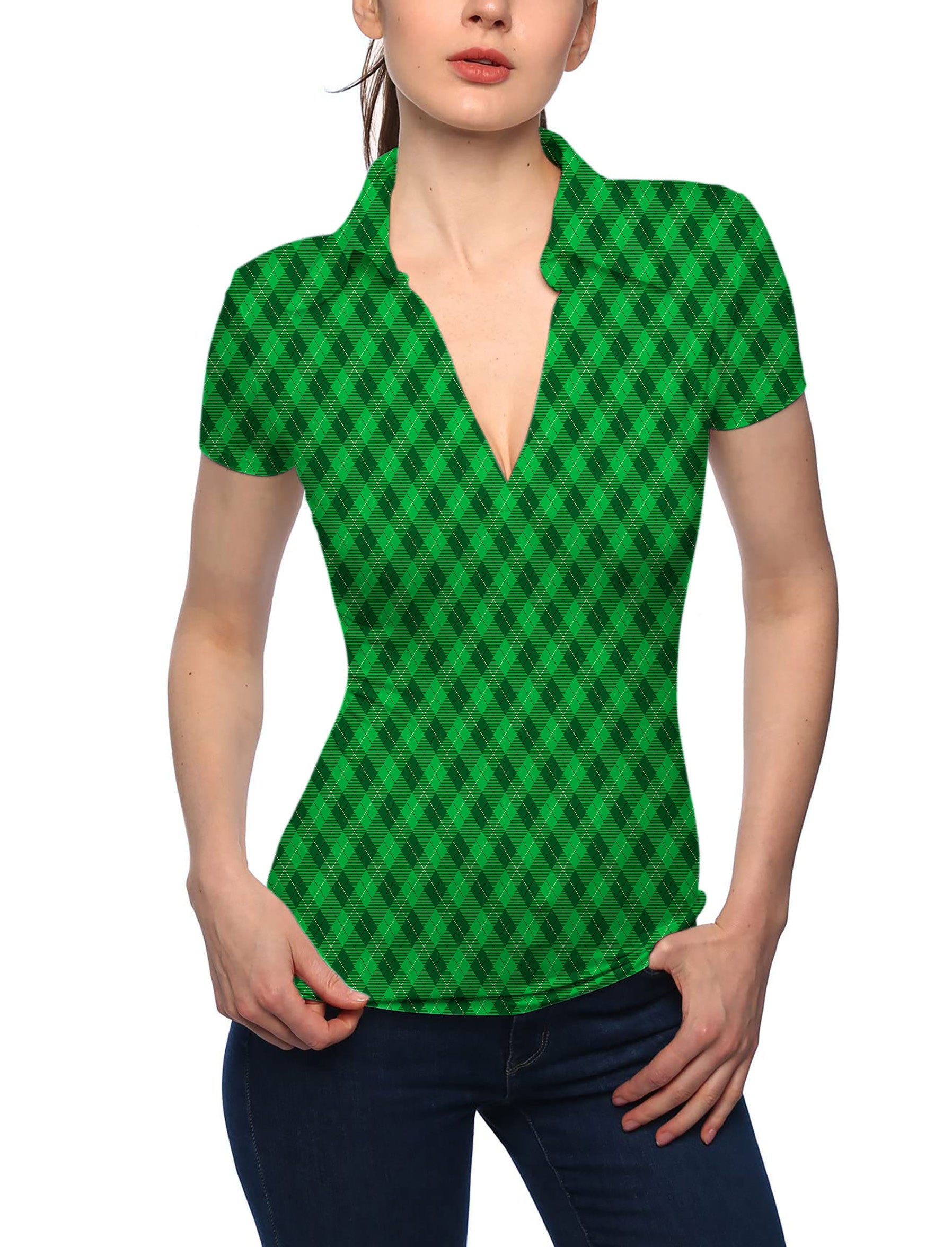 Women's St. Patrick's Day V Neck Golf Polo