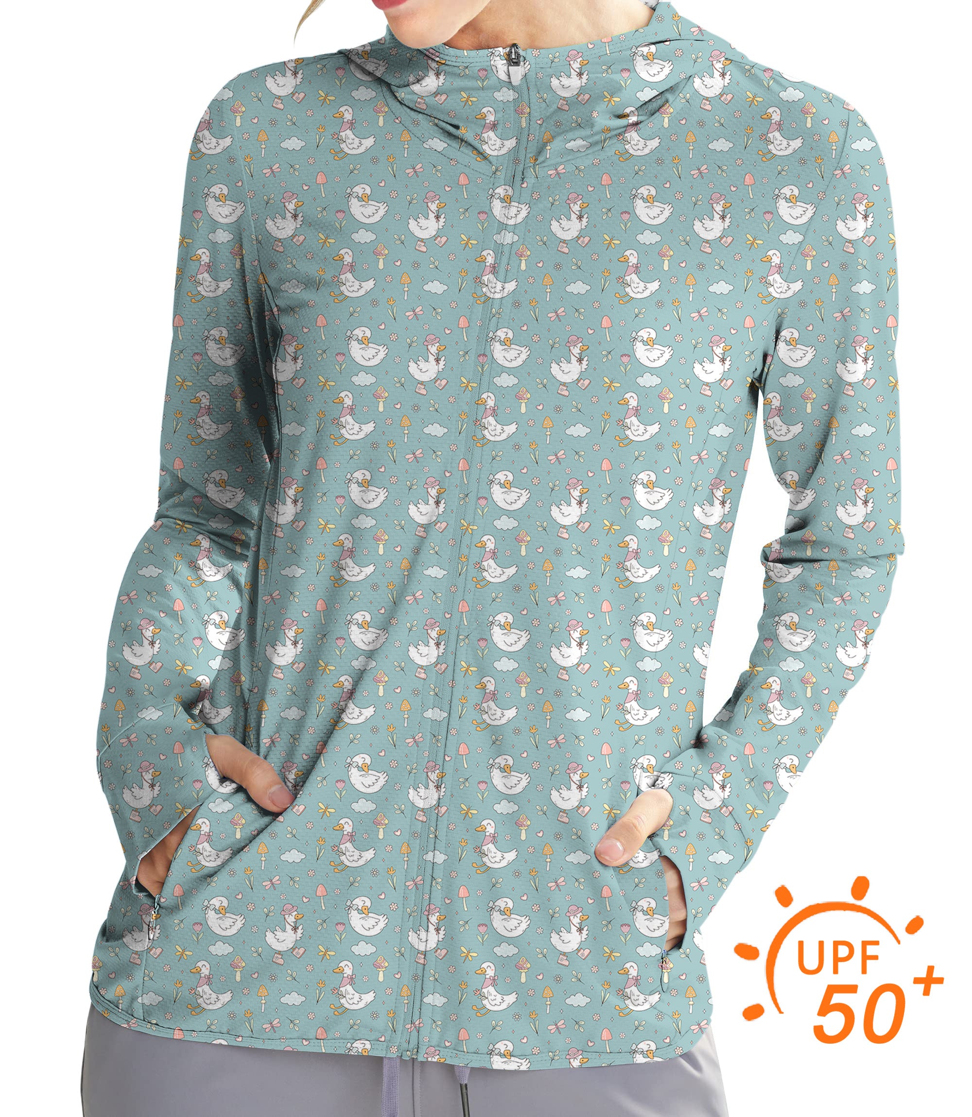 Women's Outdoor Cute Duck Floral Golf Sun Protection Slim Fit zip hoodies