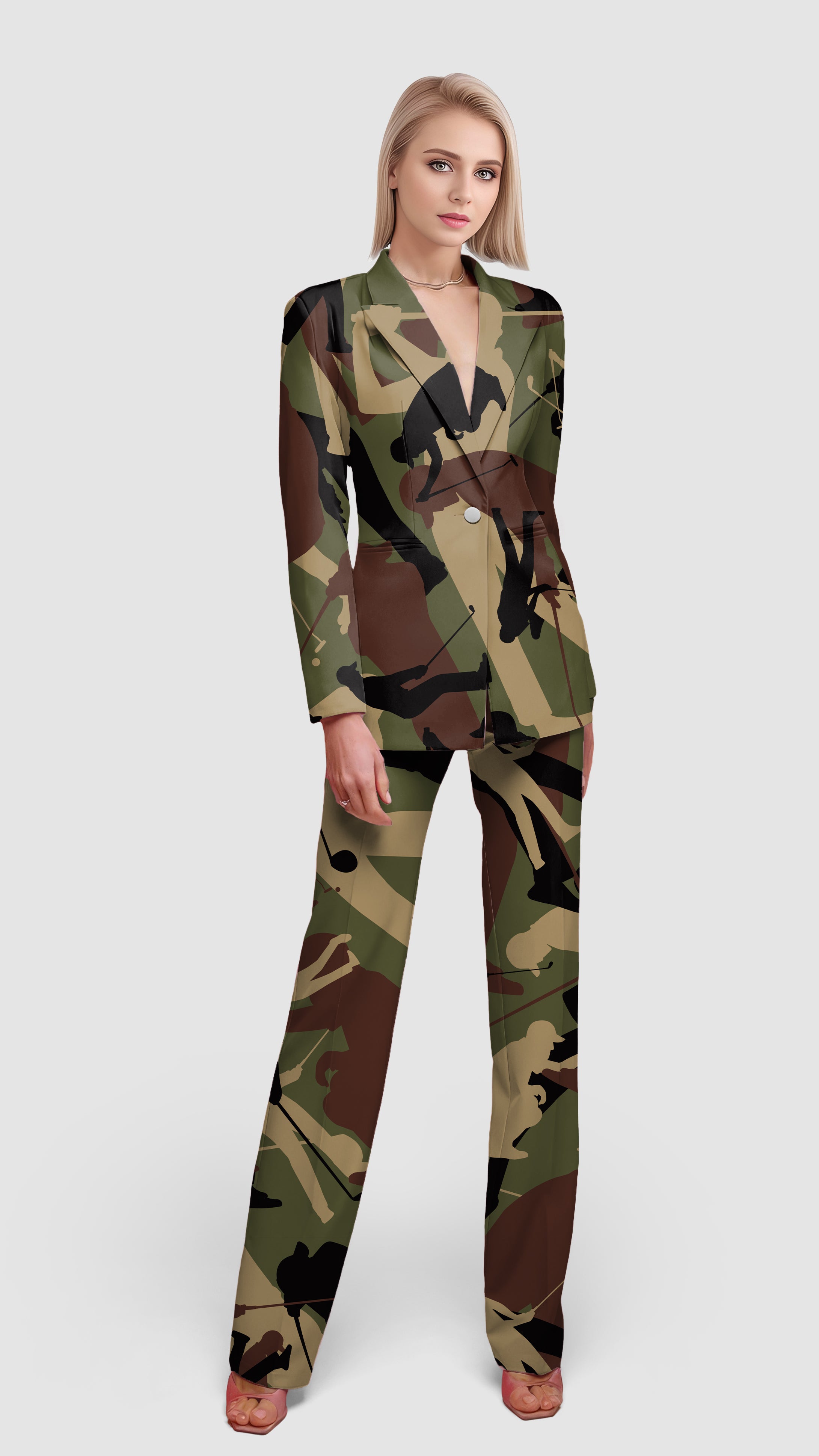 Army Green Golf Women's Blazer Casual Work Office Blazer Suit set