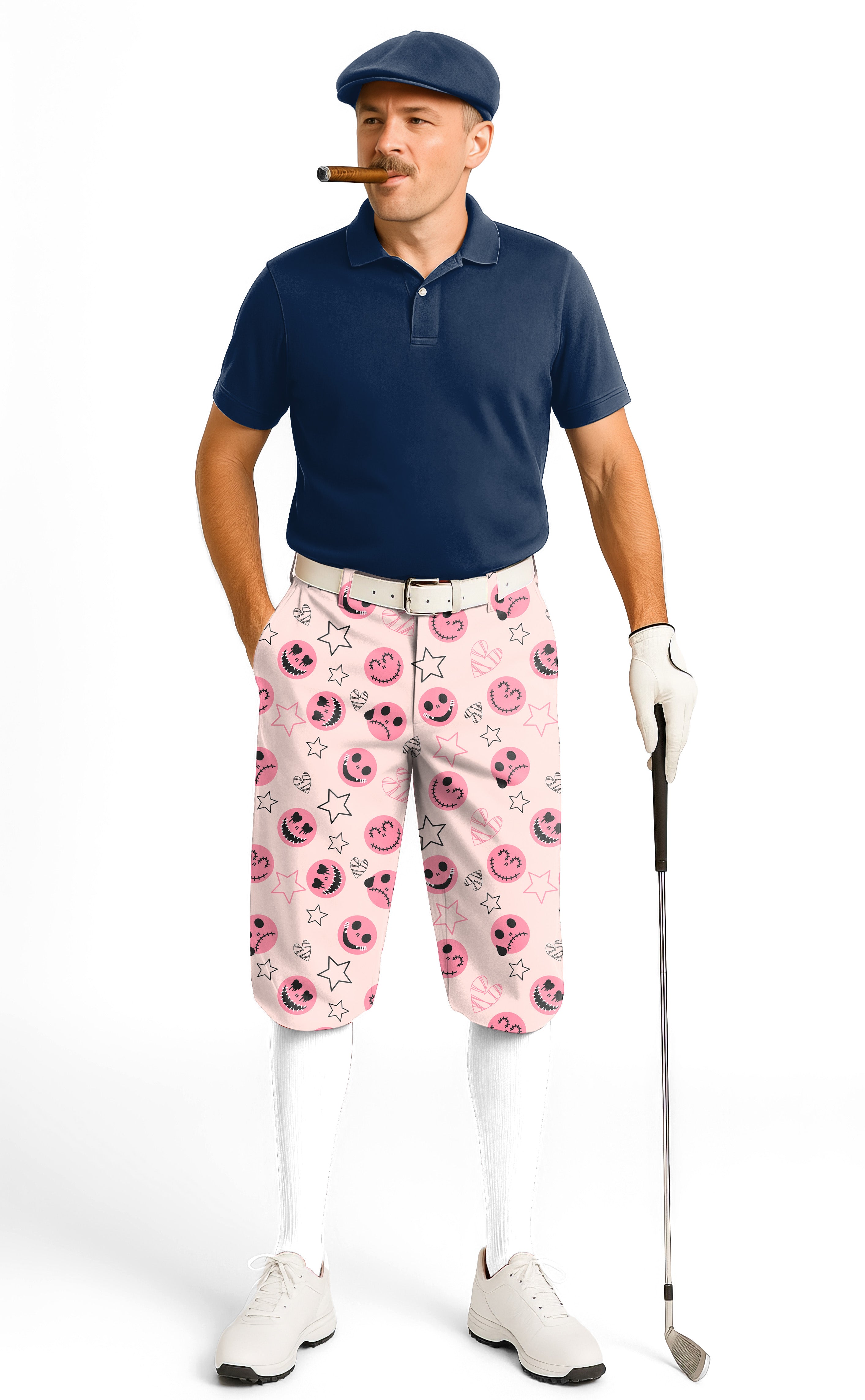 Halloween pink smiley face Men's Golf Knickers Pants