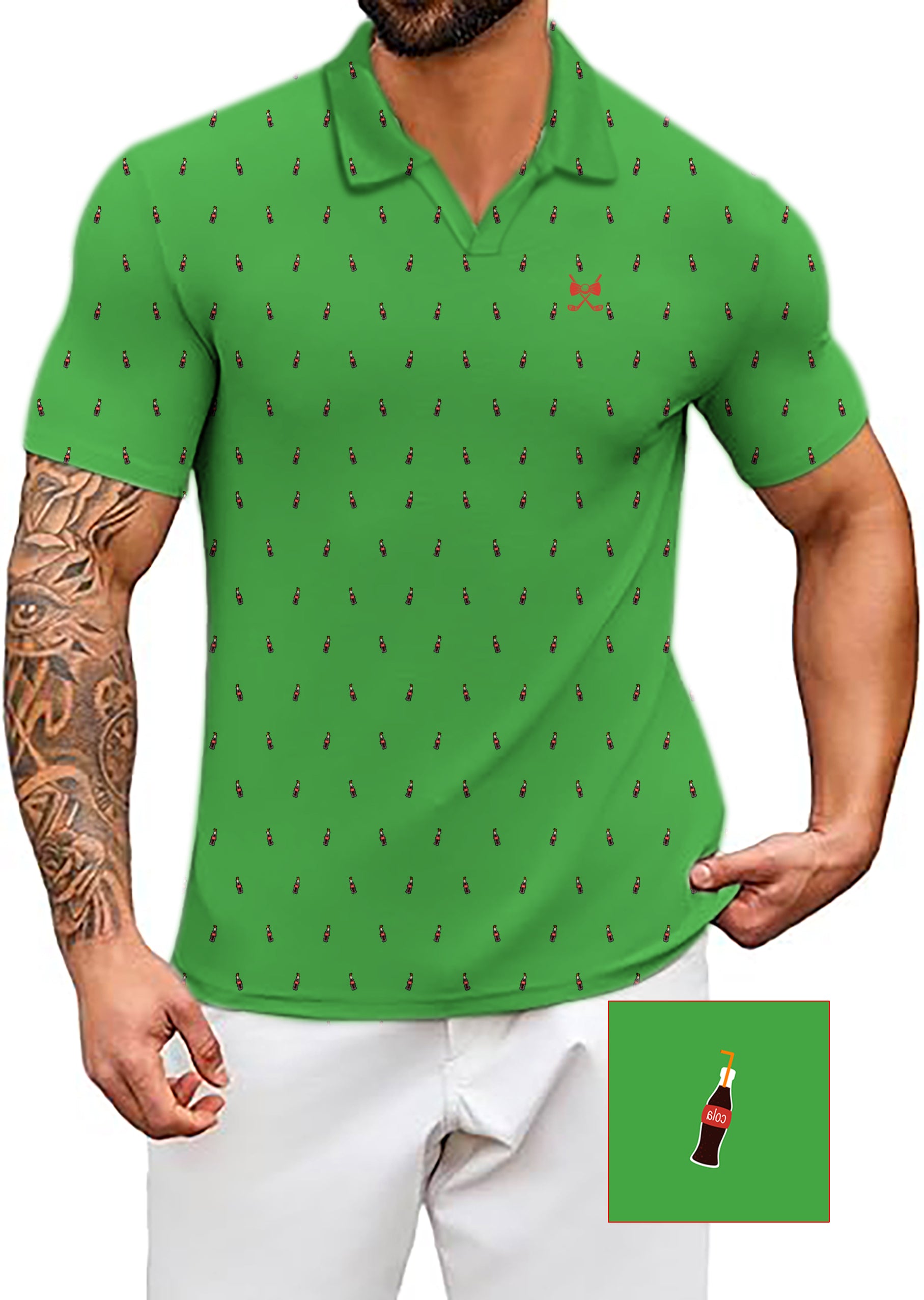Men's Lime Cola Glass Bottle V Neck Golf Polo Shirts