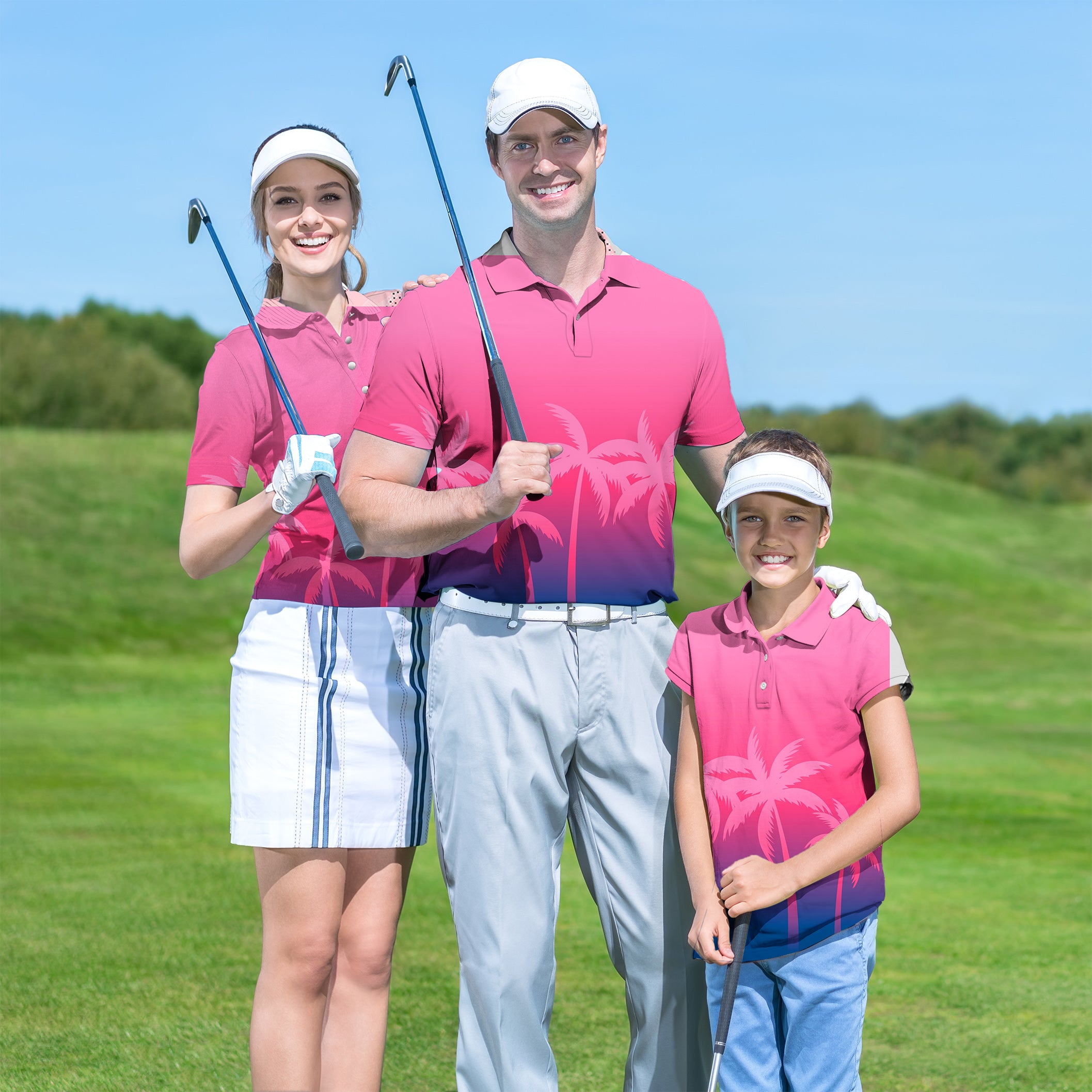 Golf Polo Couple Family set pink palm