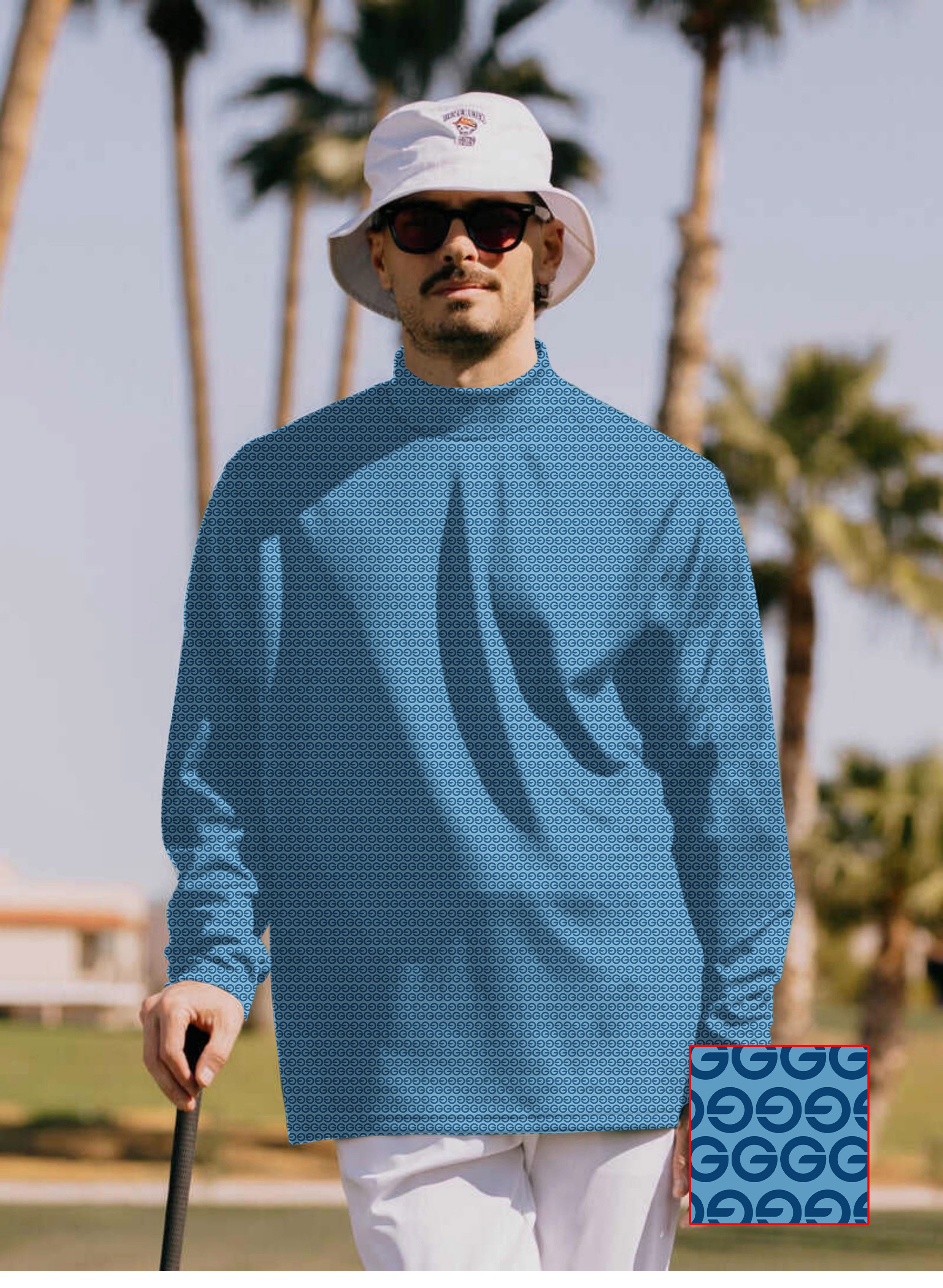 Men's Blue G Pullover High neck Long/Short sleeve T-Shirt