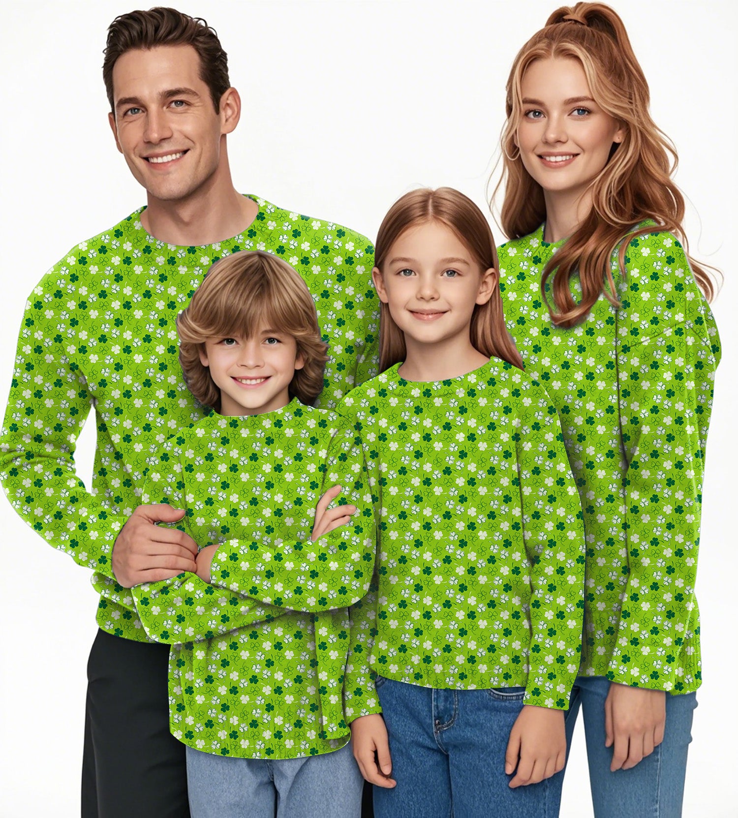 Leaf clover St. Patrick's Day Crewneck Pullover Ugly Sweater Men Women boy girl family