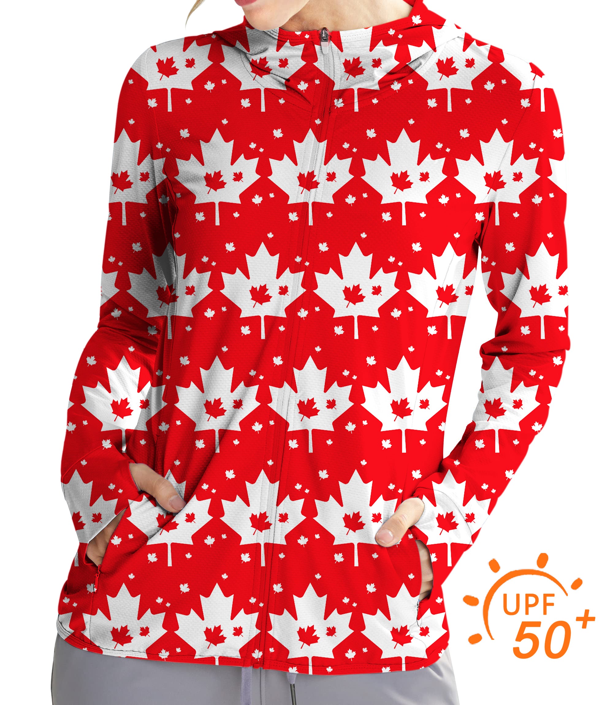 Women's Outdoor Canadian Maple Leaf Golf Sun Protection Slim Fit zip hoodies