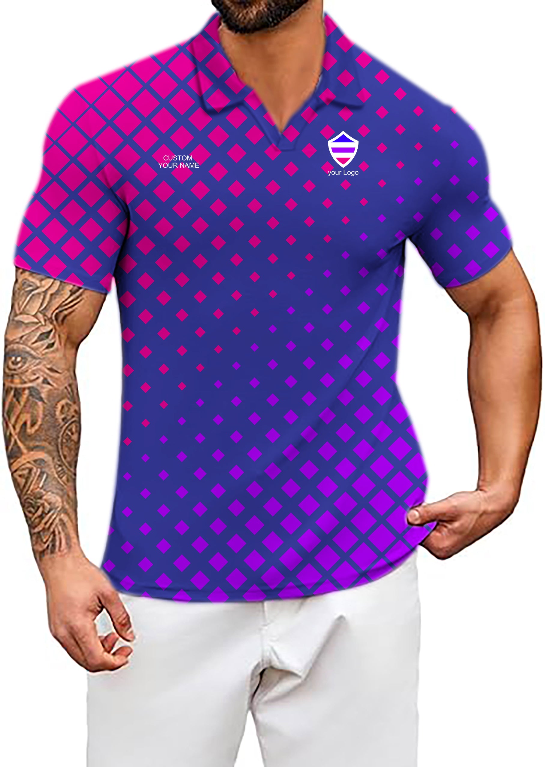 Men's blue purple pink sport Team V Neck Golf Polo Shirts