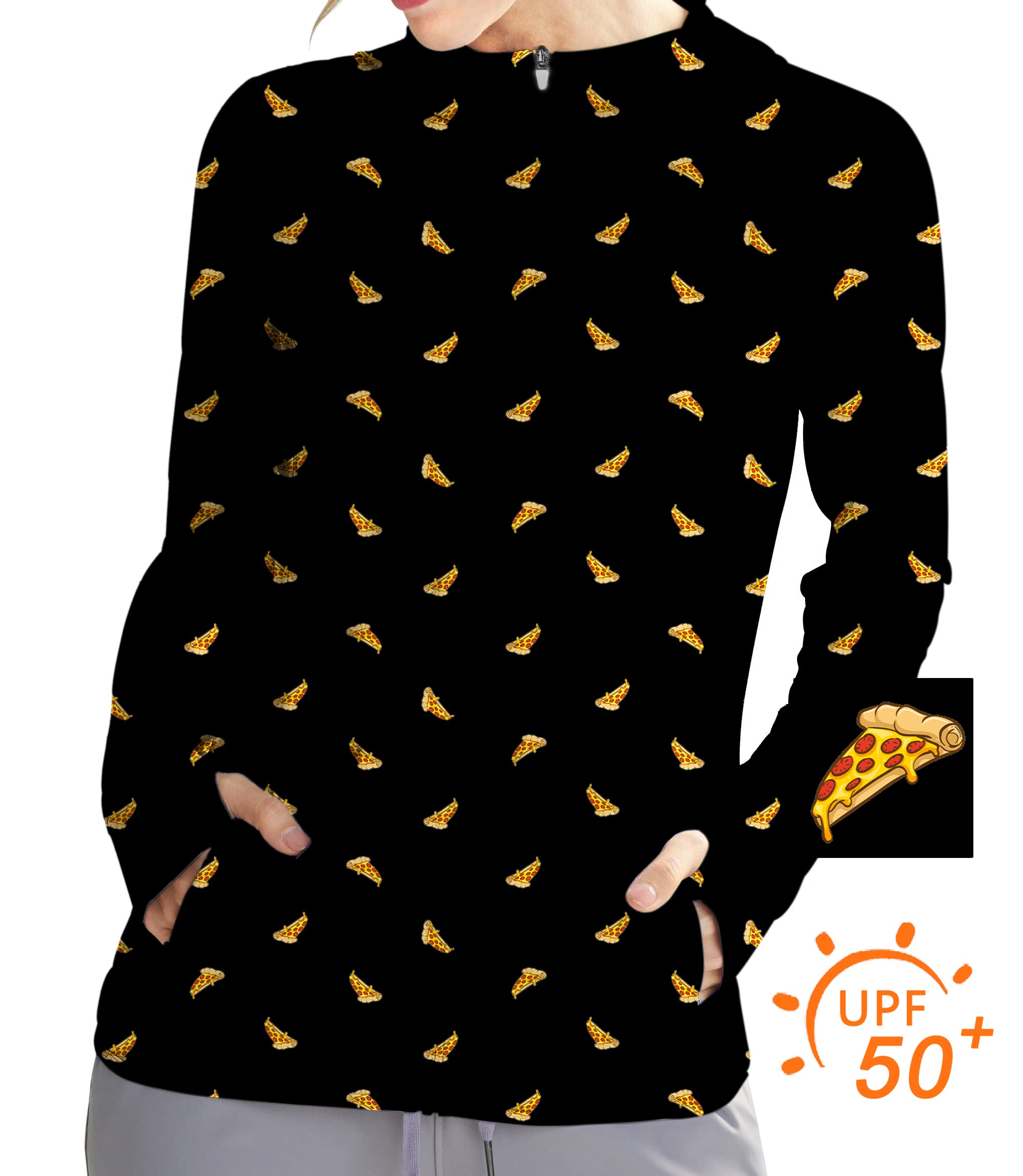 Women's Outdoor Delicious White Pizza Custom The Background Color Golf Sun Protection Slim Fit zip hoodies