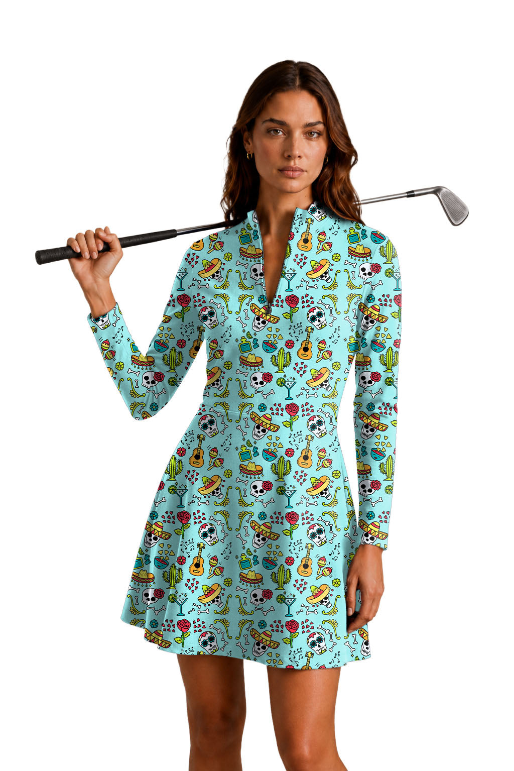 Fiesta Time Women's Golf Long Sleeve Zipper Dresses Comes with separate matching shorts