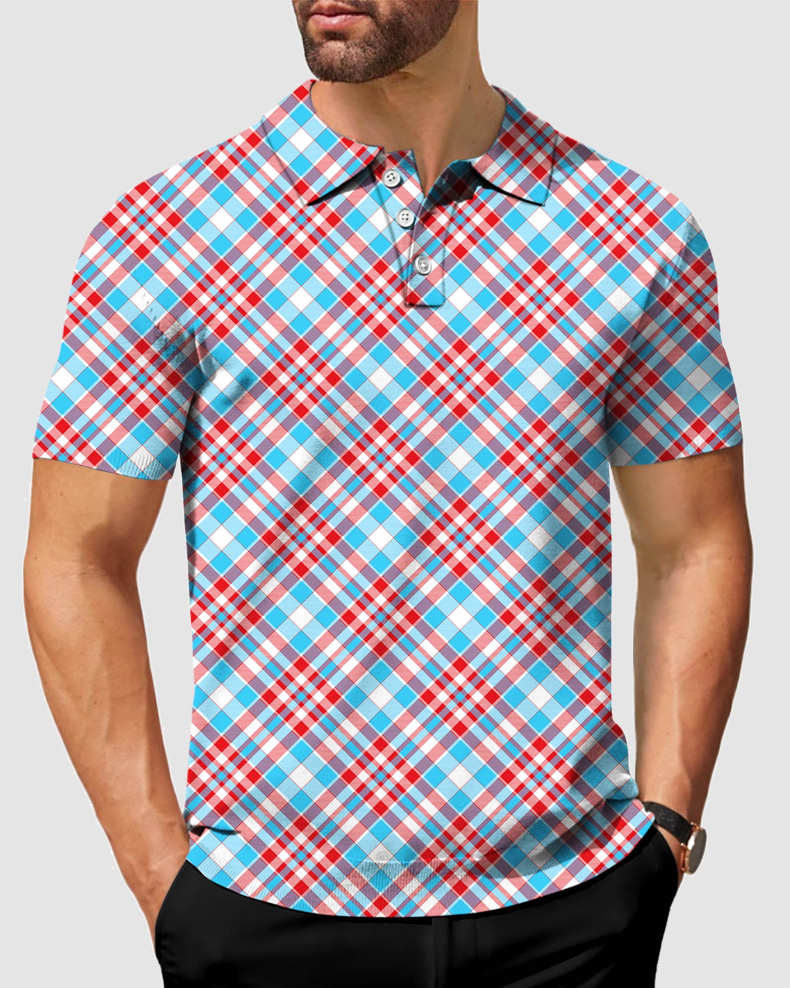 Men's Argyle red blue Polo