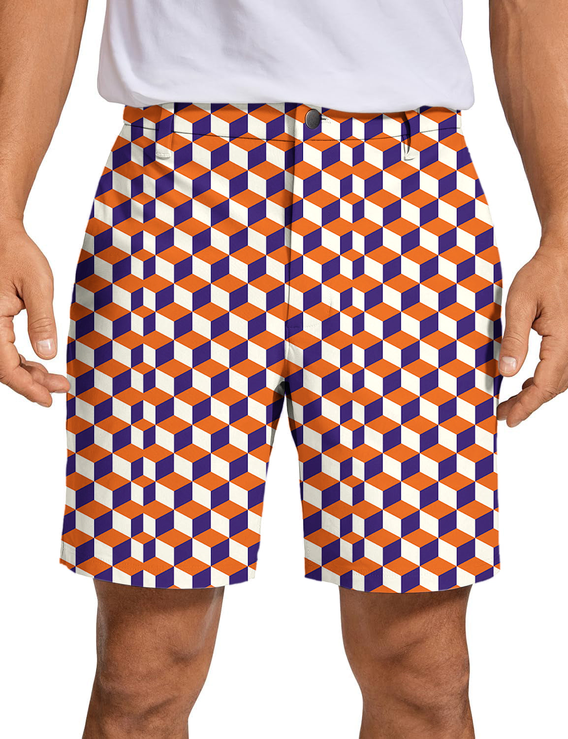 Men's orange  3d square box Golf Shorts