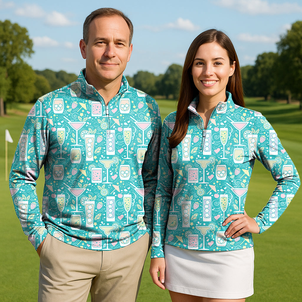 Cocktails-Hello-Summer Couple Golf Active 3/4 Zip Top