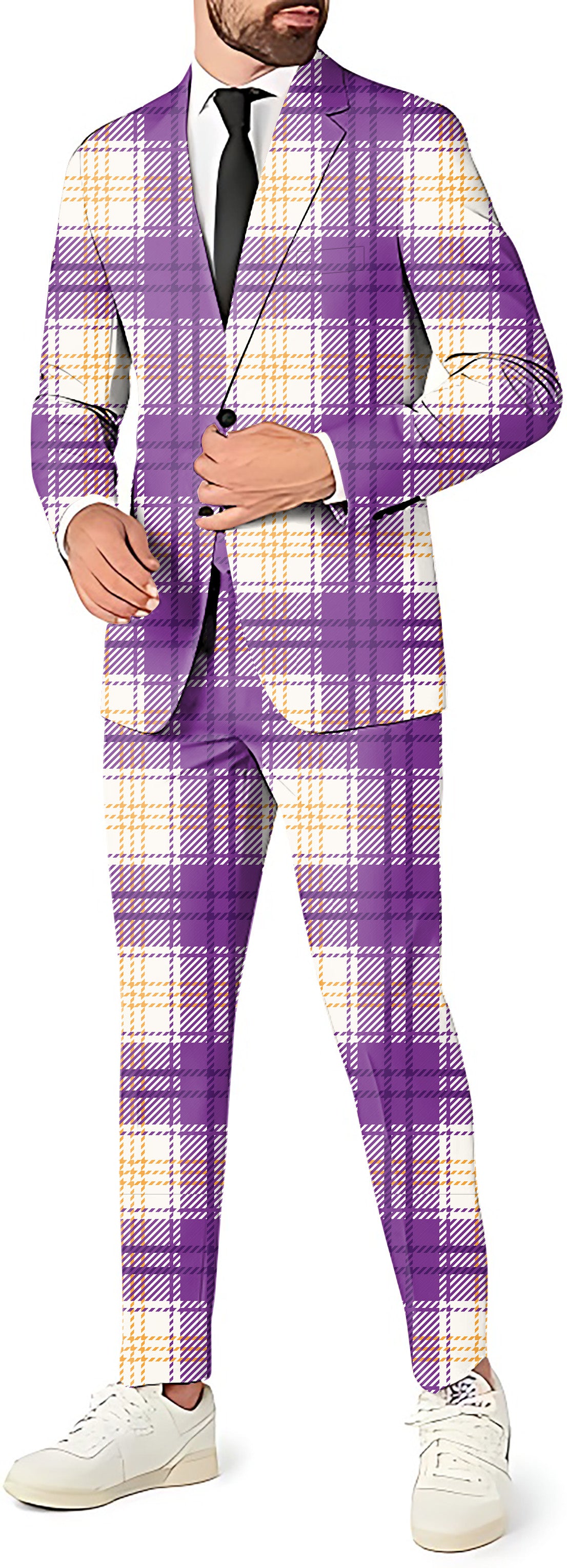 Halloween purple and yellow grid pattern Men's Party Costumes-Theme Party 2 or 3pcs Suit set-Blazer Pants & Vest