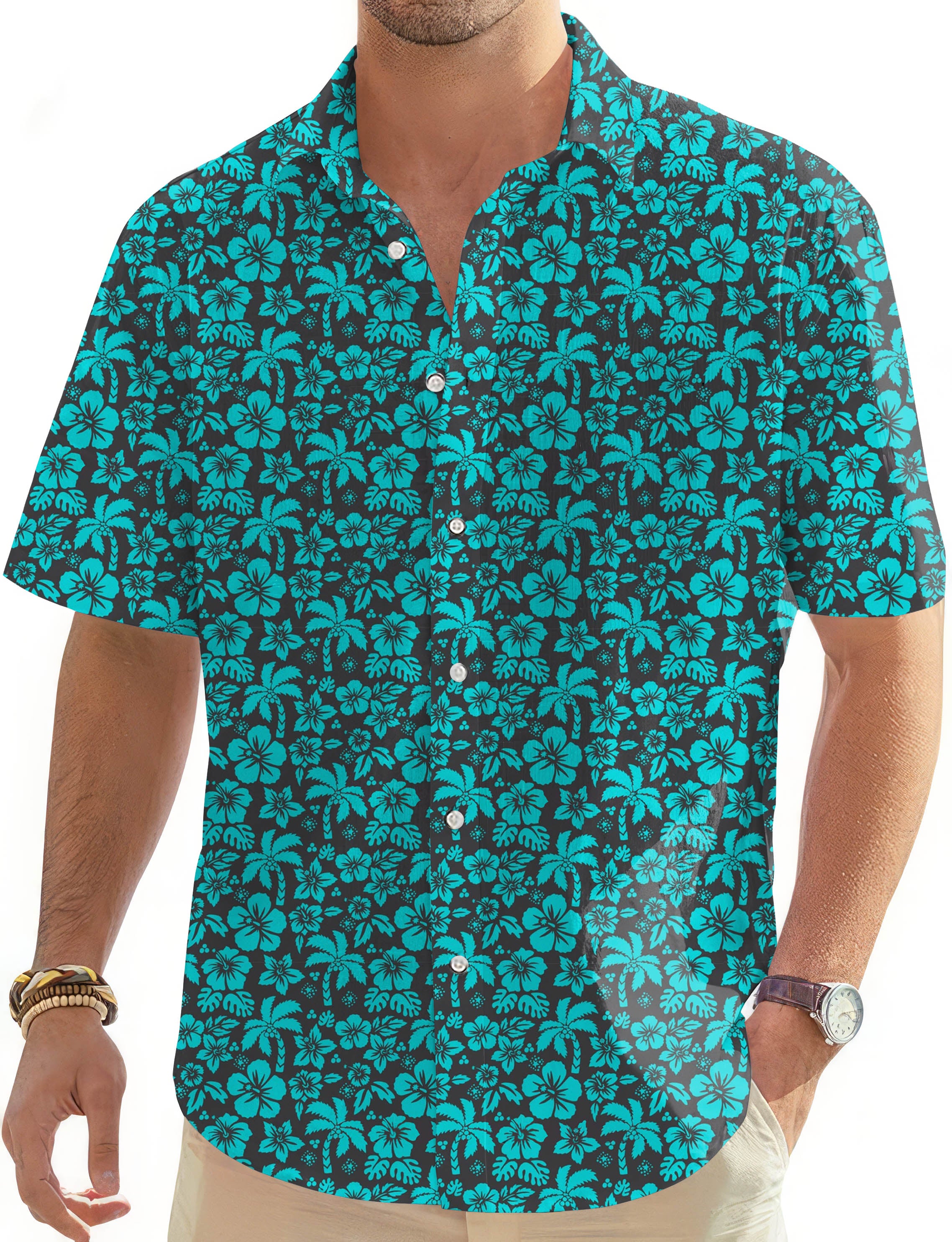 Tropical Hibiscus-Men's Golf Hawaiian Shirts Button Down Shirt