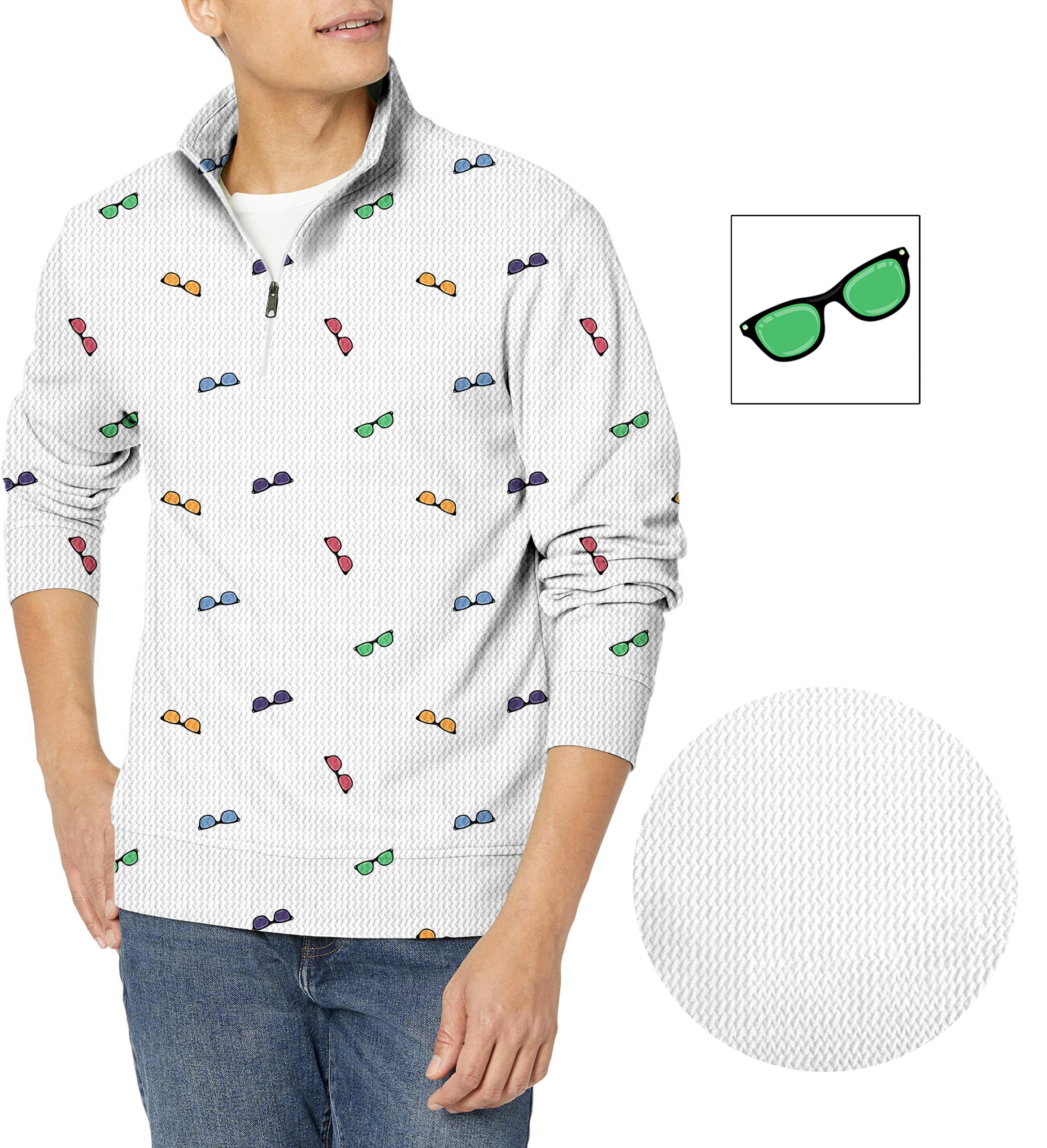 Colorful Sunglass Custom The Background Color Men's Golf Waffle Zipper Pullover