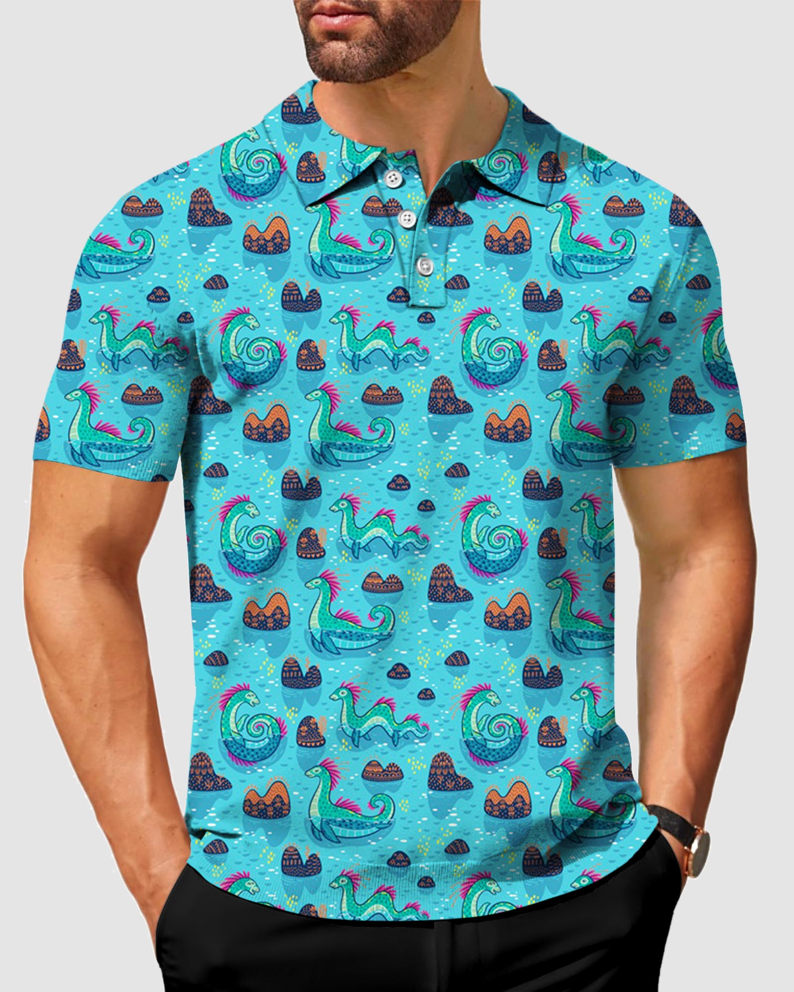 Men's Loch Ness Monster golf polo