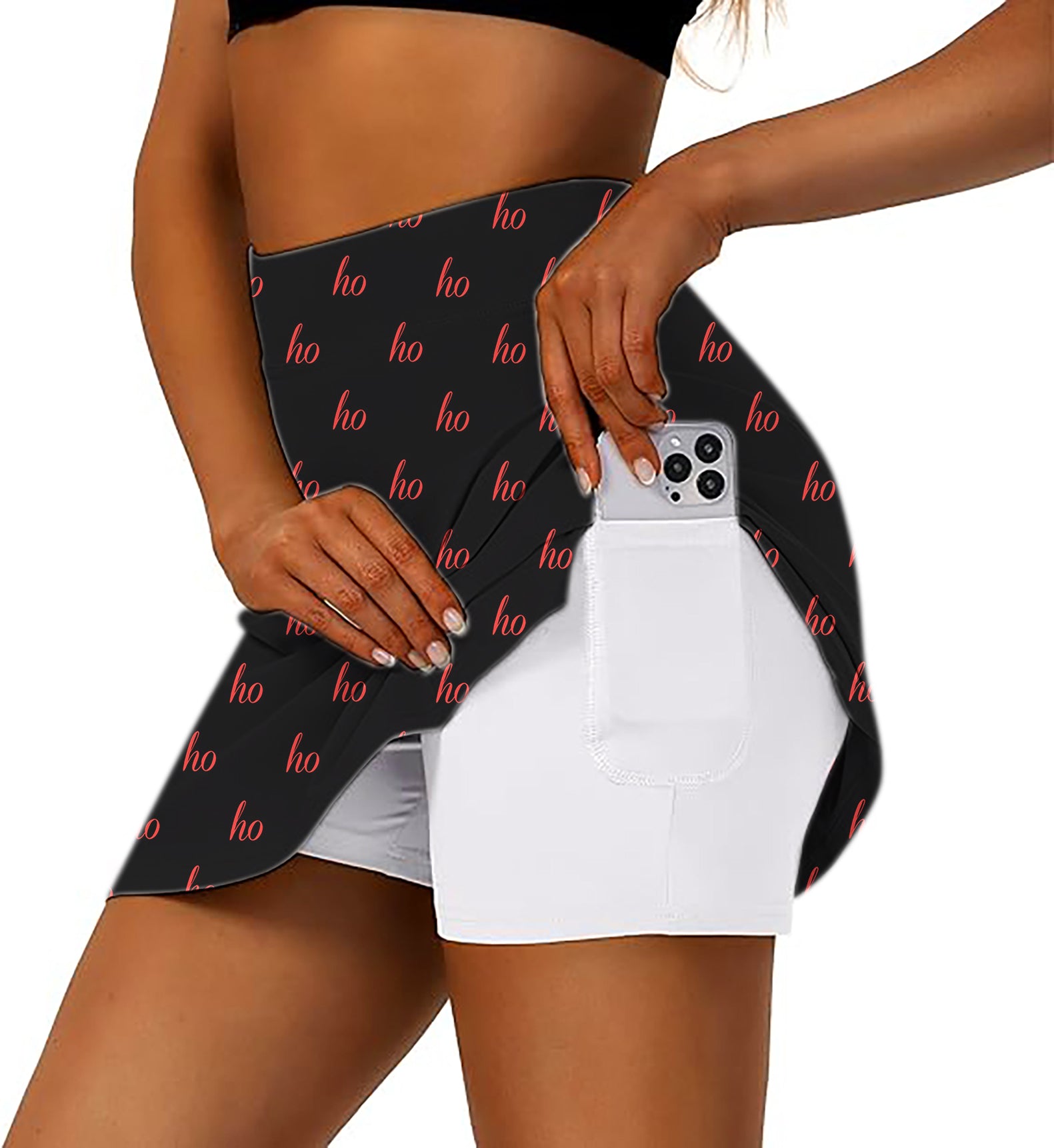 Women's -Black Custom Name Christmas Golf Skirts Inner Shorts Pocket