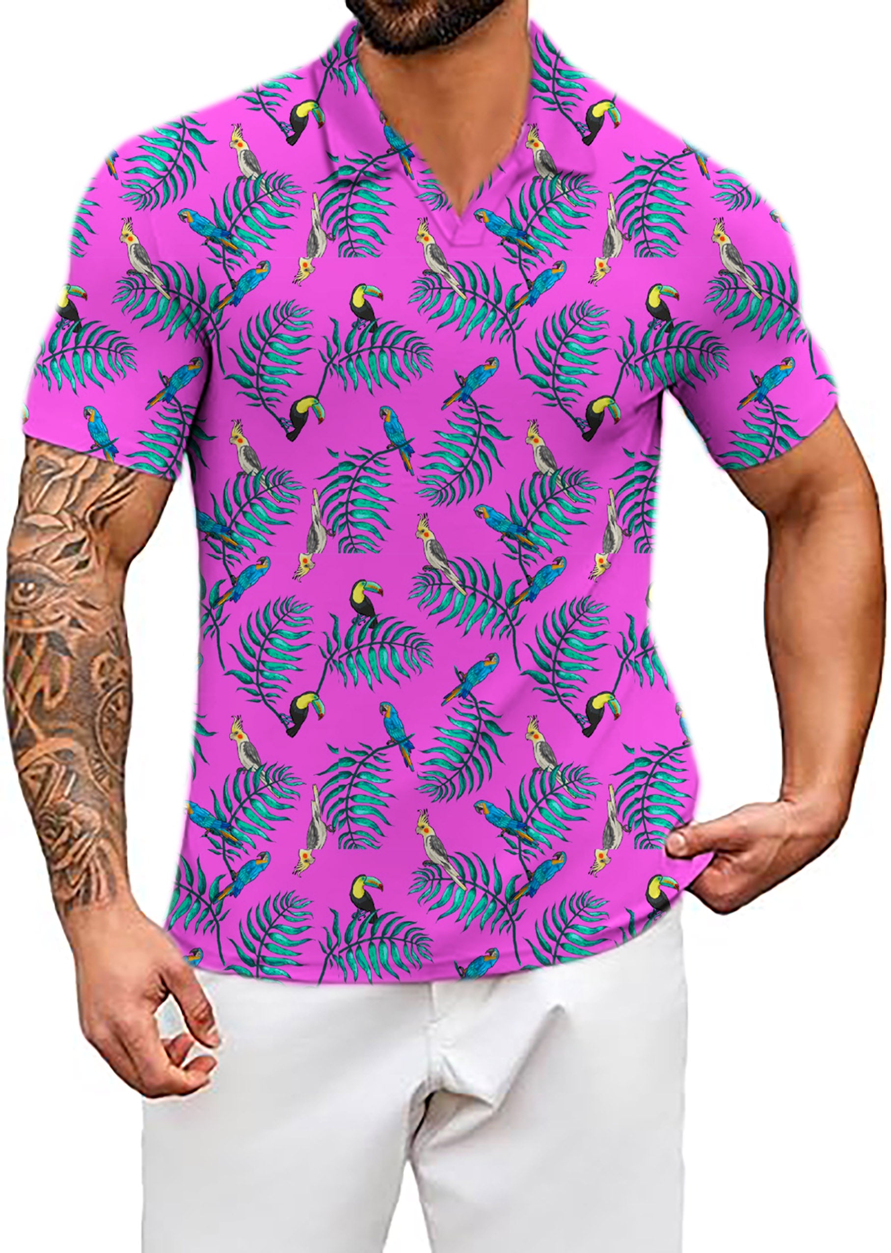 Men's Tropical Oasis V Neck Golf Polo Shirts