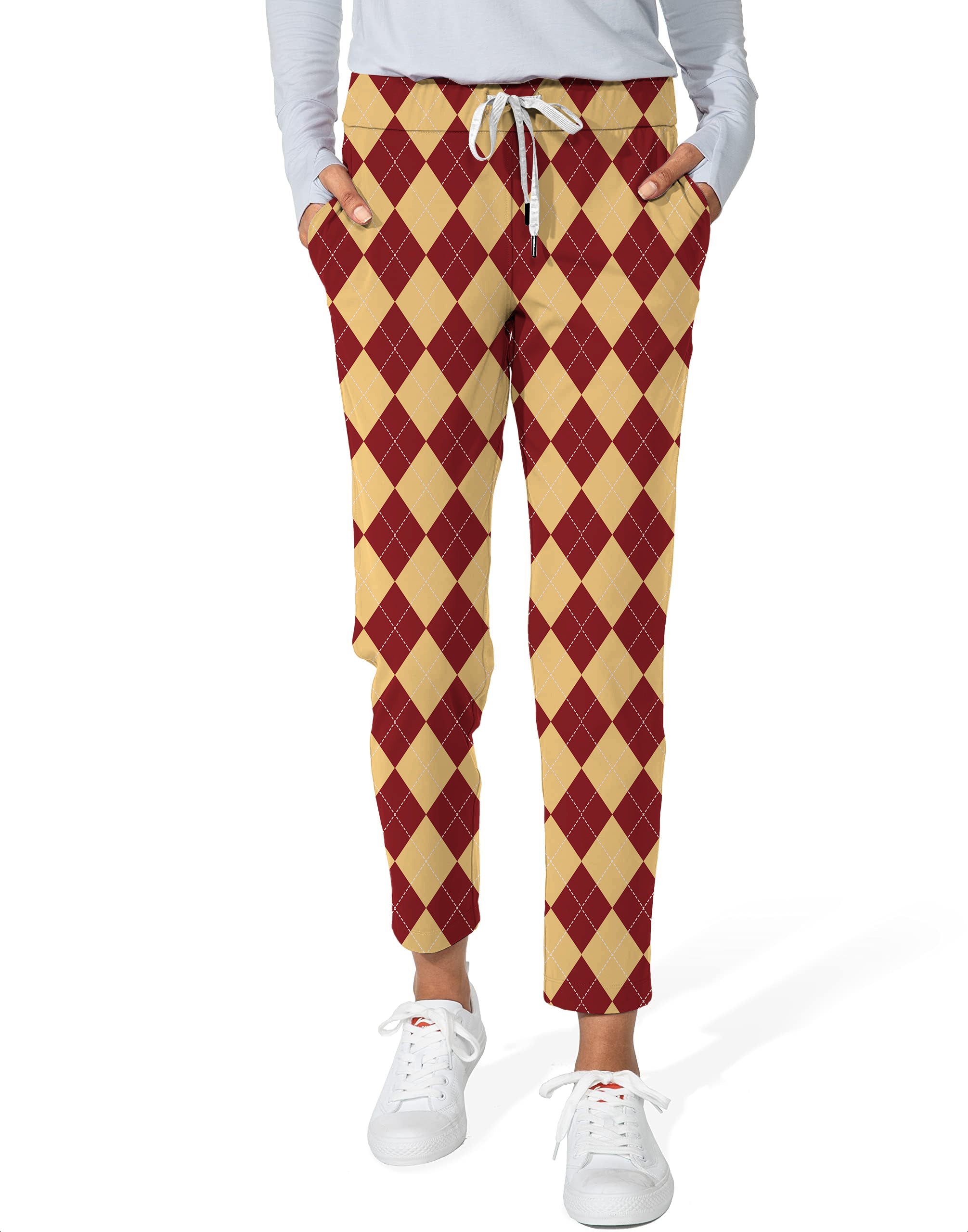 yellow red Argyle-Women's 7/8 Stretch Ankle Golf Pants