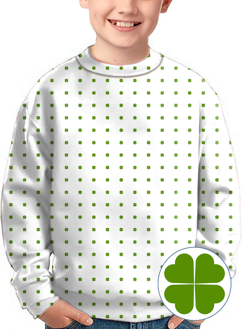 Lucky Four-Leaf Clover Crewneck Pullover Kids Ugly Sweater