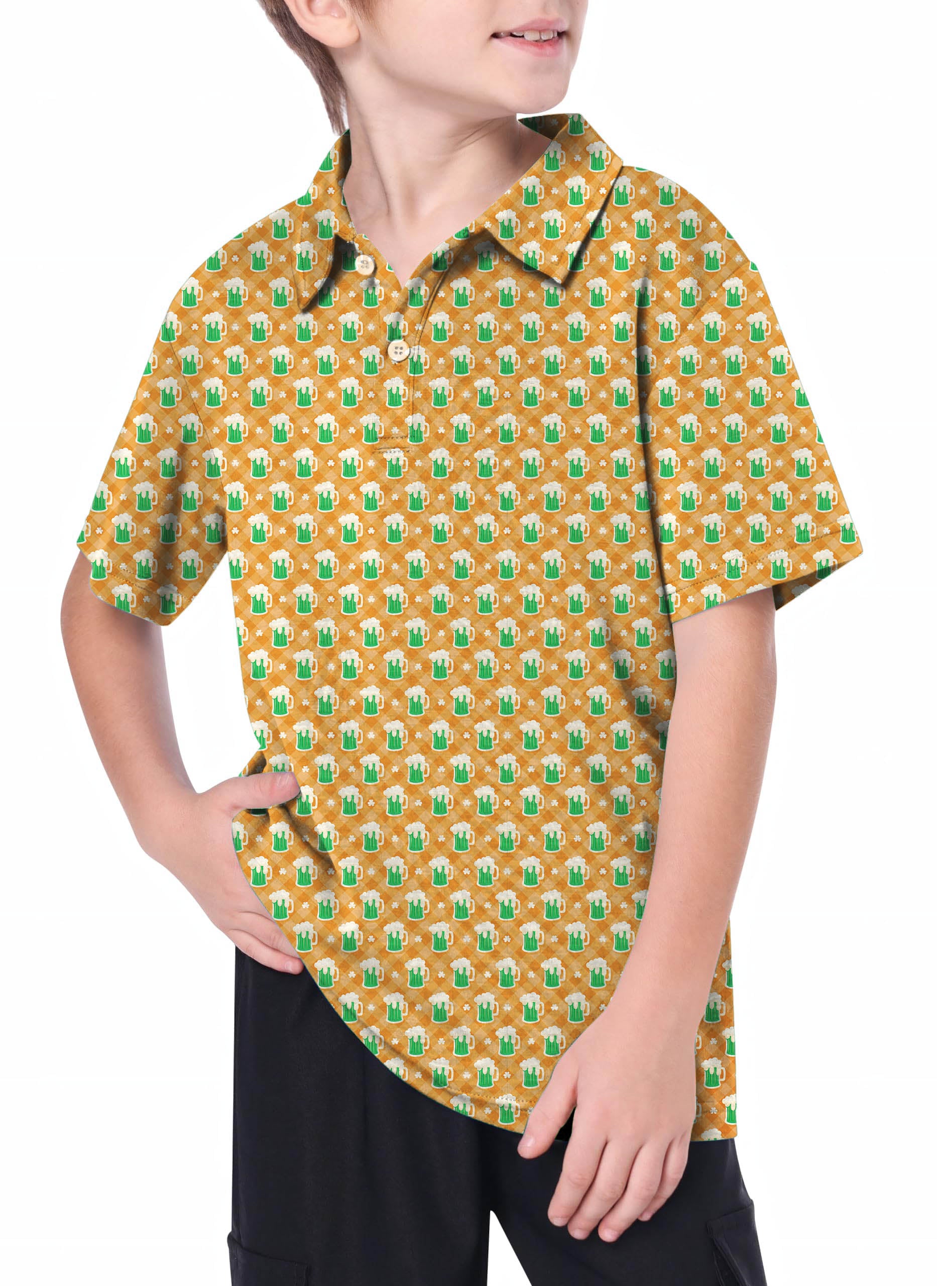 Youth Green beer and clover leaf St. Patrick's Day Golf Polo