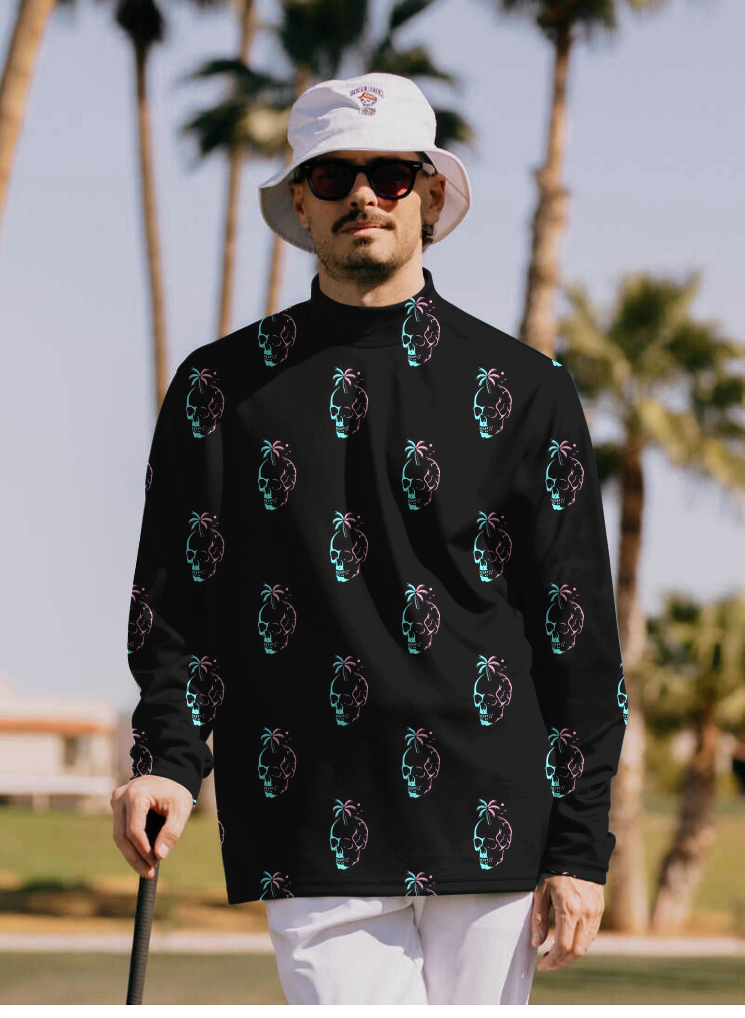 Men's Palm Skulls Pullover High neck Long/Short sleeve T-Shirt