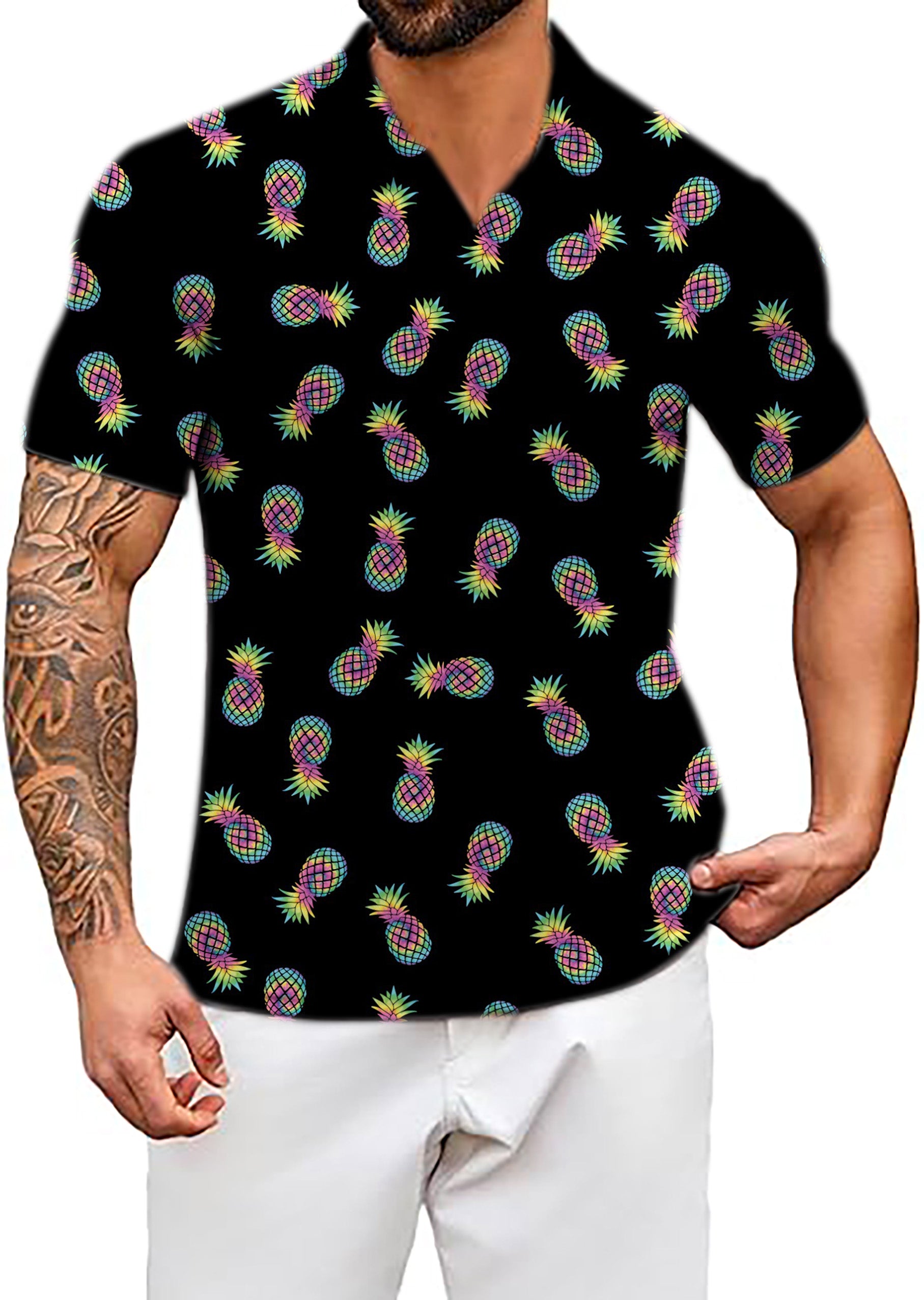 Men's Colored Pineapple V Neck Golf Polo Shirts